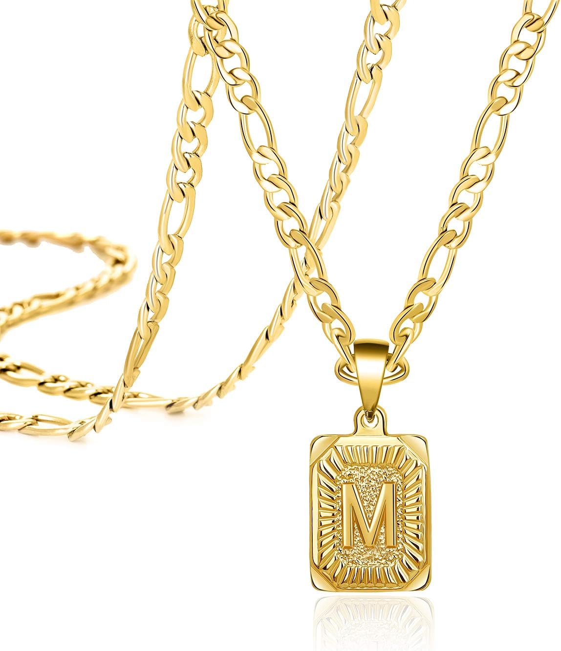 Gold Layered Initial Necklace for Women Teen Girls Dainty Paperclip Snake Choker Stainless Steel Figaro Chain Necklace with Square Letter Pendant A-Z