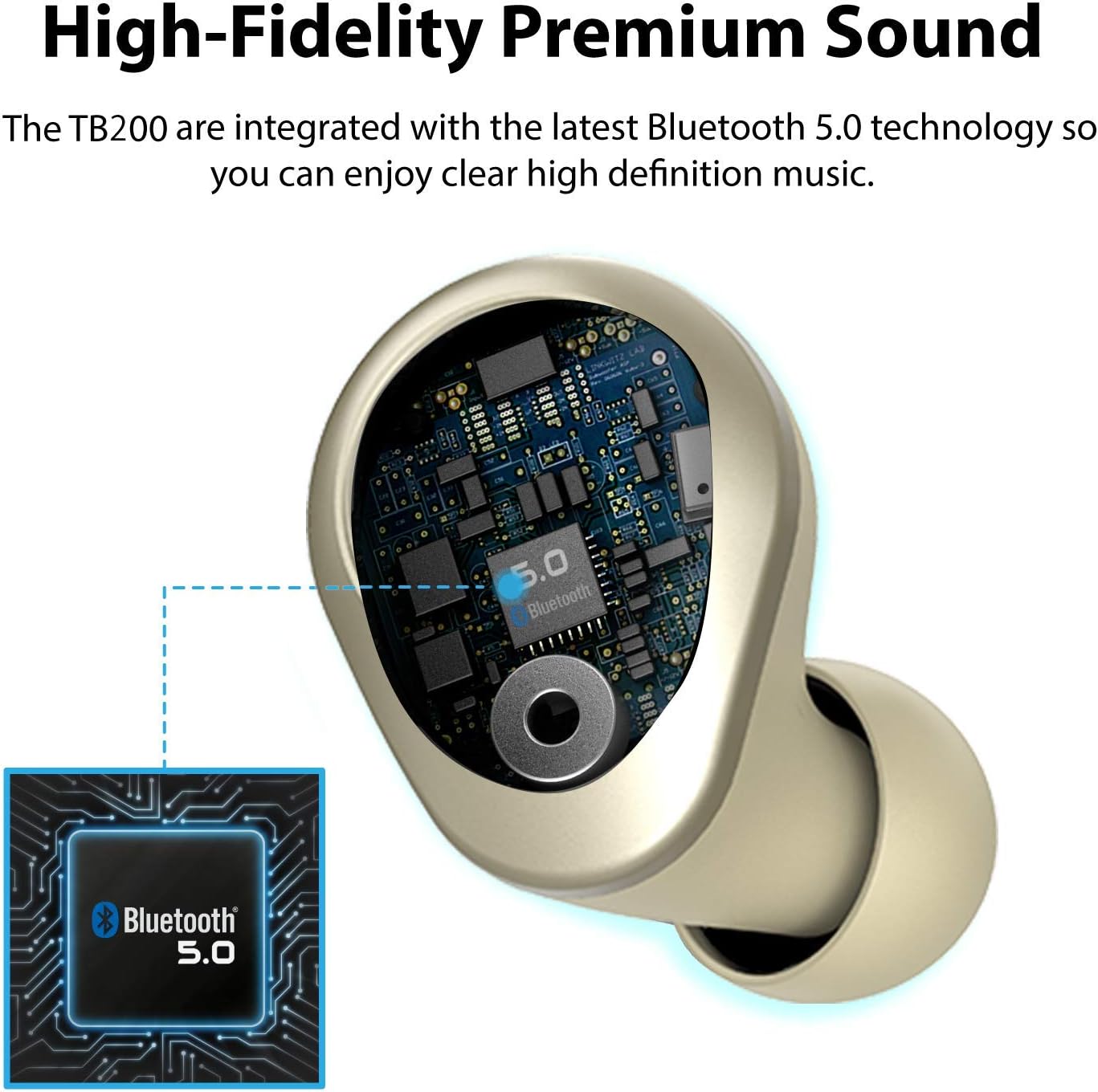 iLuv TB200 Gold True Wireless Earbuds Cordless in-Ear Bluetooth 5.0 with Hands-Free Call Microphone, IPX6 Waterproof Protection, High-Fidelity Sound; Includes Compact Charging Case & 4 Ear Tips