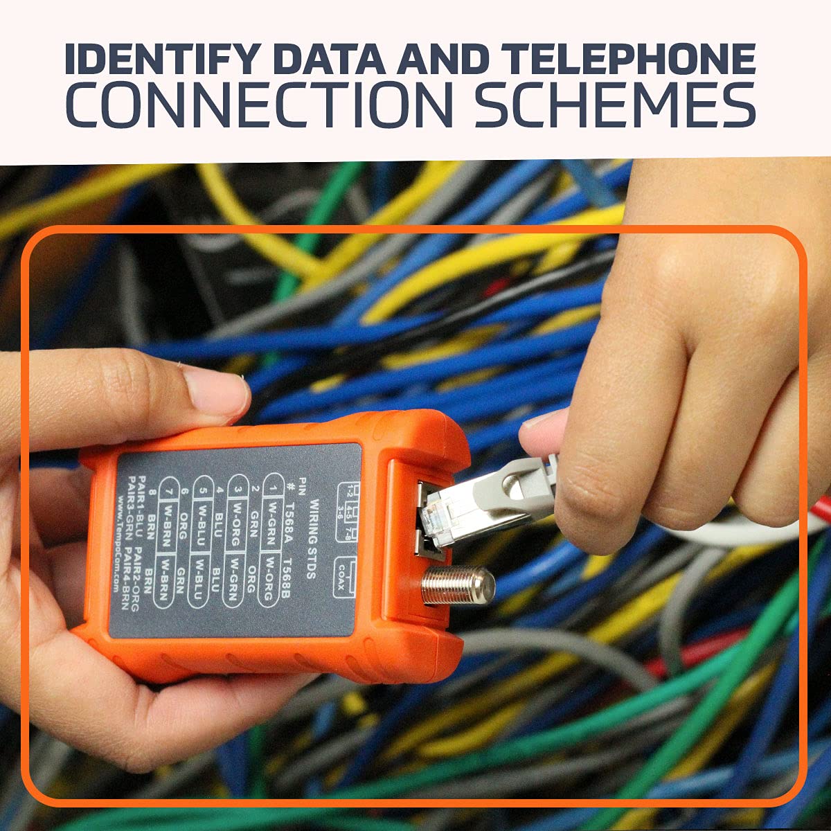 TEMPO Communications PA1594 - Probador de cable de red | Probador de continuidad de cables LAN y AV | RJ45 de 8 vías, UTP, STP, cables coaxiales (modelo 2023)