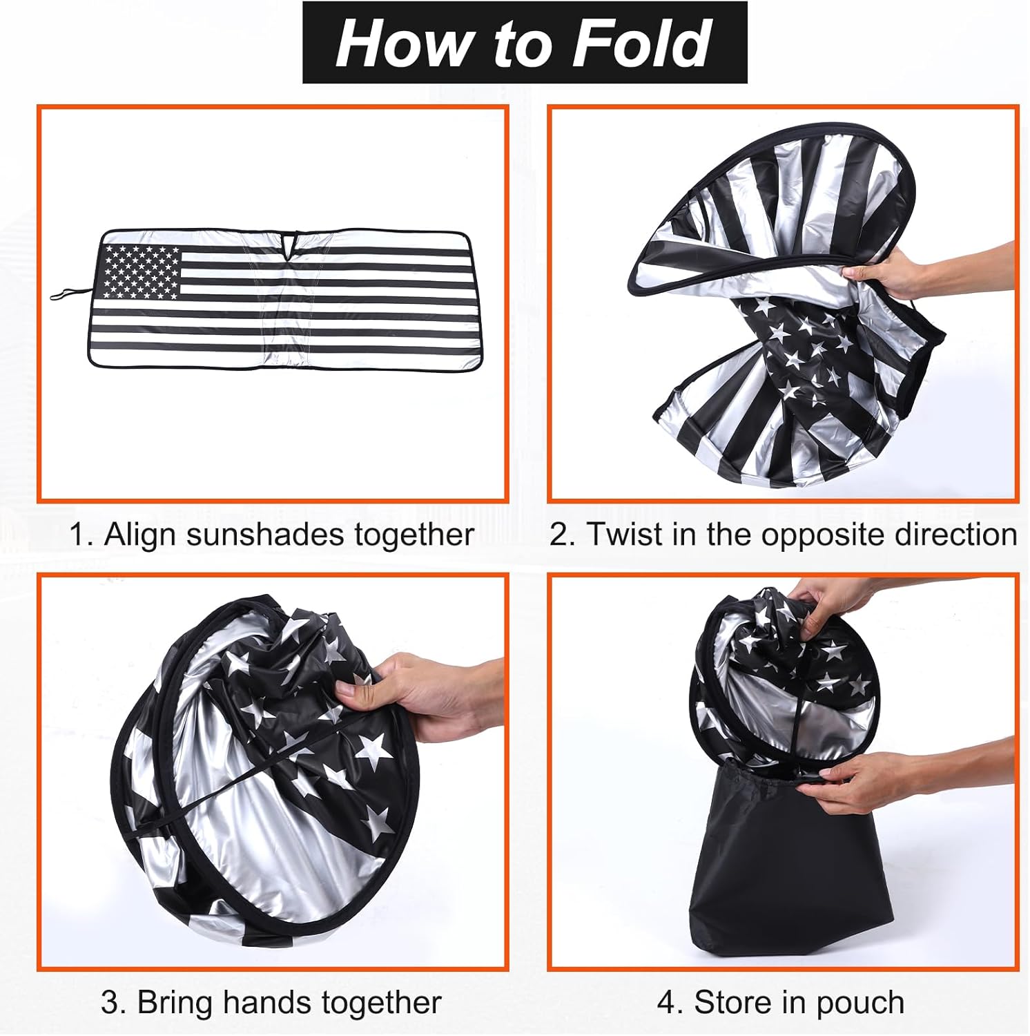 Windshield Sunshade Compatible with Mercedes Benz G Class 2004-2018, US Flag Foldable Windshield Cover Keep Car Cool, Window Sun Visor Protector UV Ray Reflector