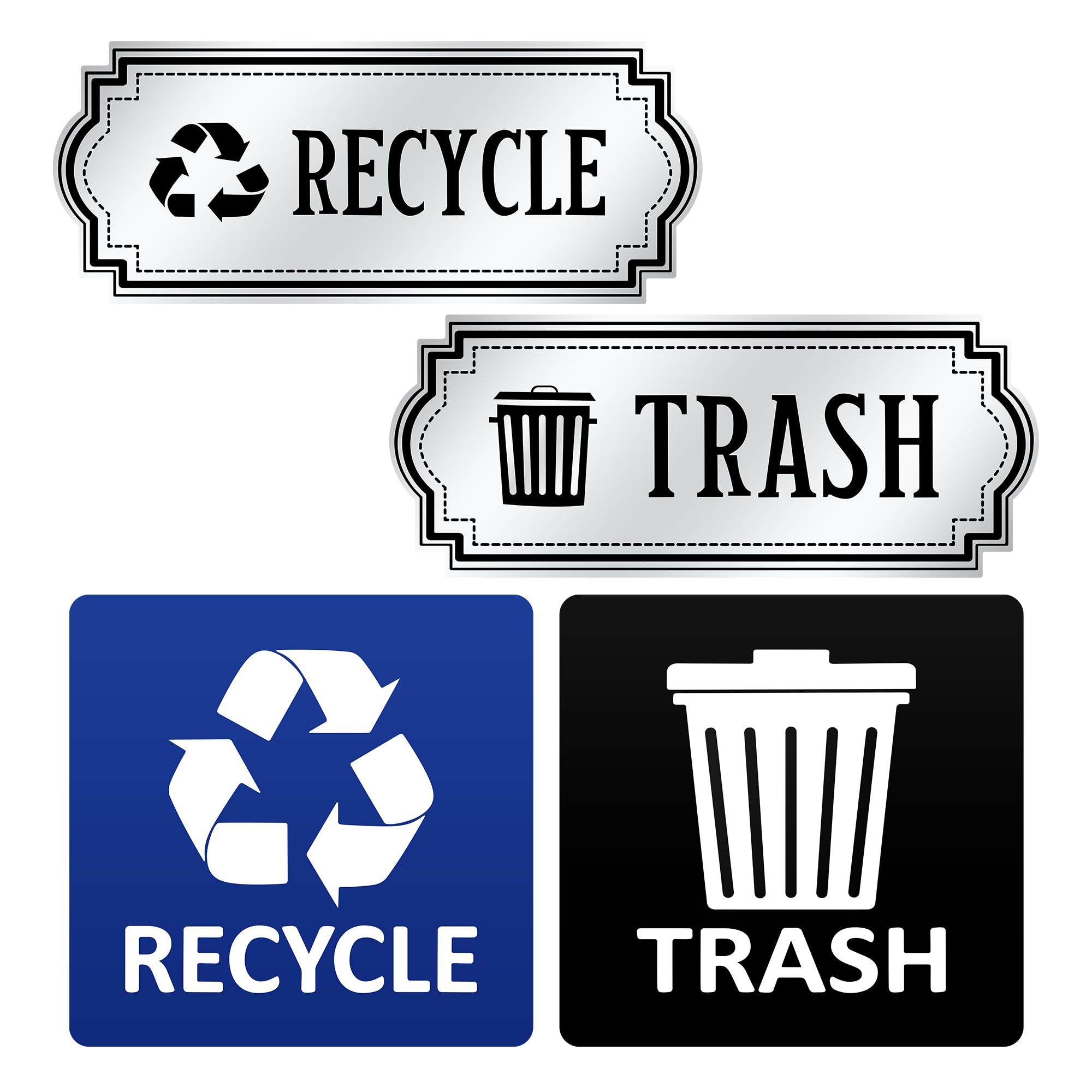 Trash and Recycle Stickers for Bins, 4-Piece Set Waterproof Self Adhesive Recycling Stickers for Trash Cans Waste Signs for Home, Kitchen, Office