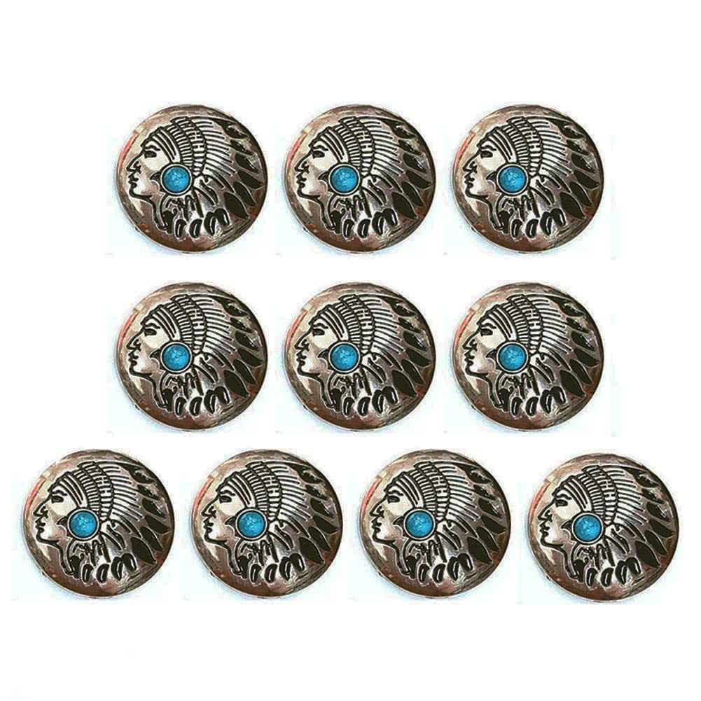 Duolai 10pcs Dripp Oil Craft Imitate Turquoise Indians Round Carving Purses Leather Decoration Buckle Conchos Metal Screw Back Buttons Fashion Crafts Handmade Leather Product Clothes Accessories