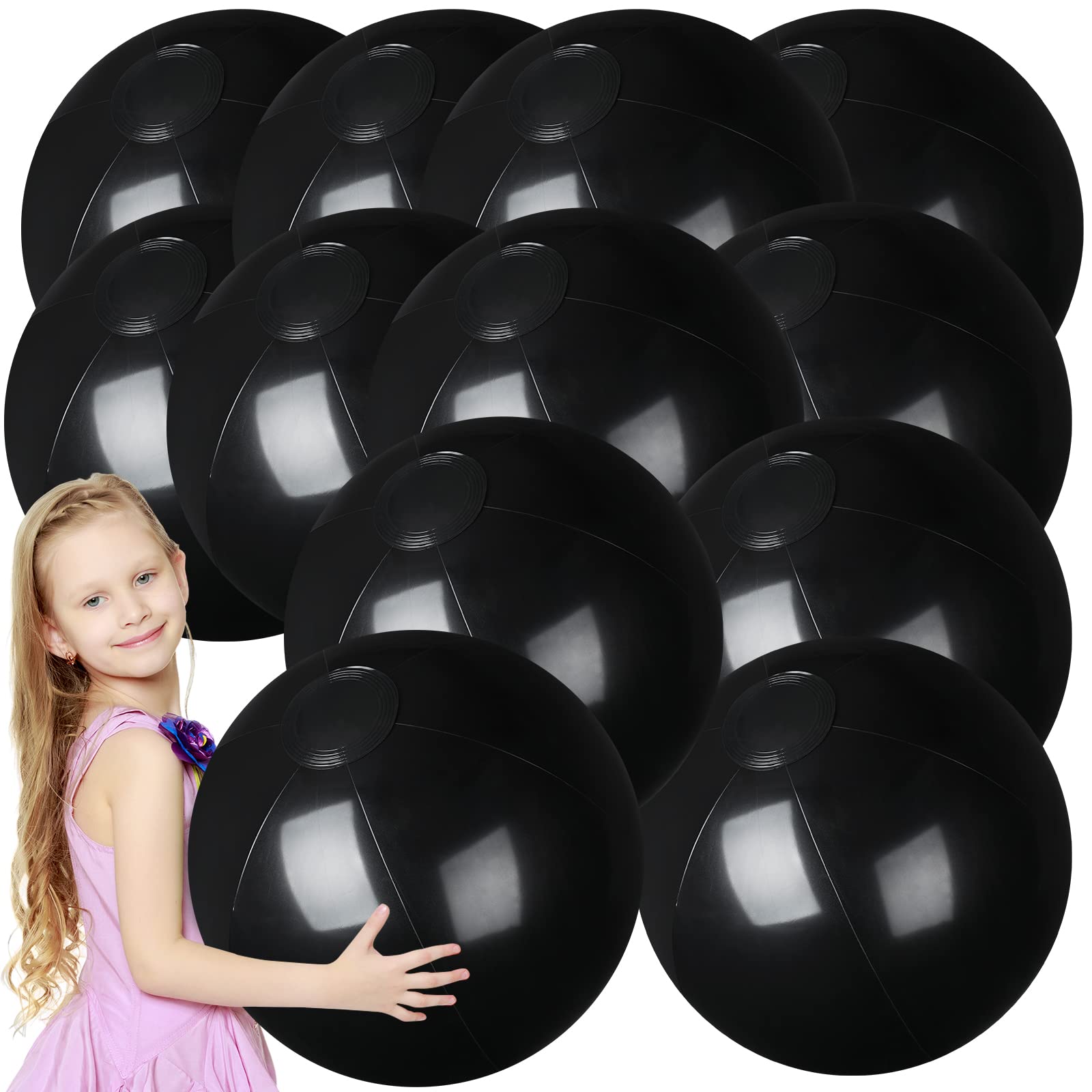 12 Pcs Beach Ball Inflatable Beach Balls Large Inflatable Ball Floating Ball for Swimming Pool Party Favors Outdoor Activities Summer Birthday Party Supplies (Black,20 Inch)