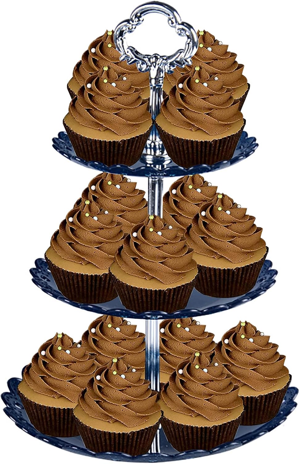 3-Tier Plastic Cake Stand Serving Tray Cupcake Stand Dessert Stand Cupcake Stand Tea Party Serving Platter Fruit Tea Party Stand for Birthday Wedding Parties Décor (D)