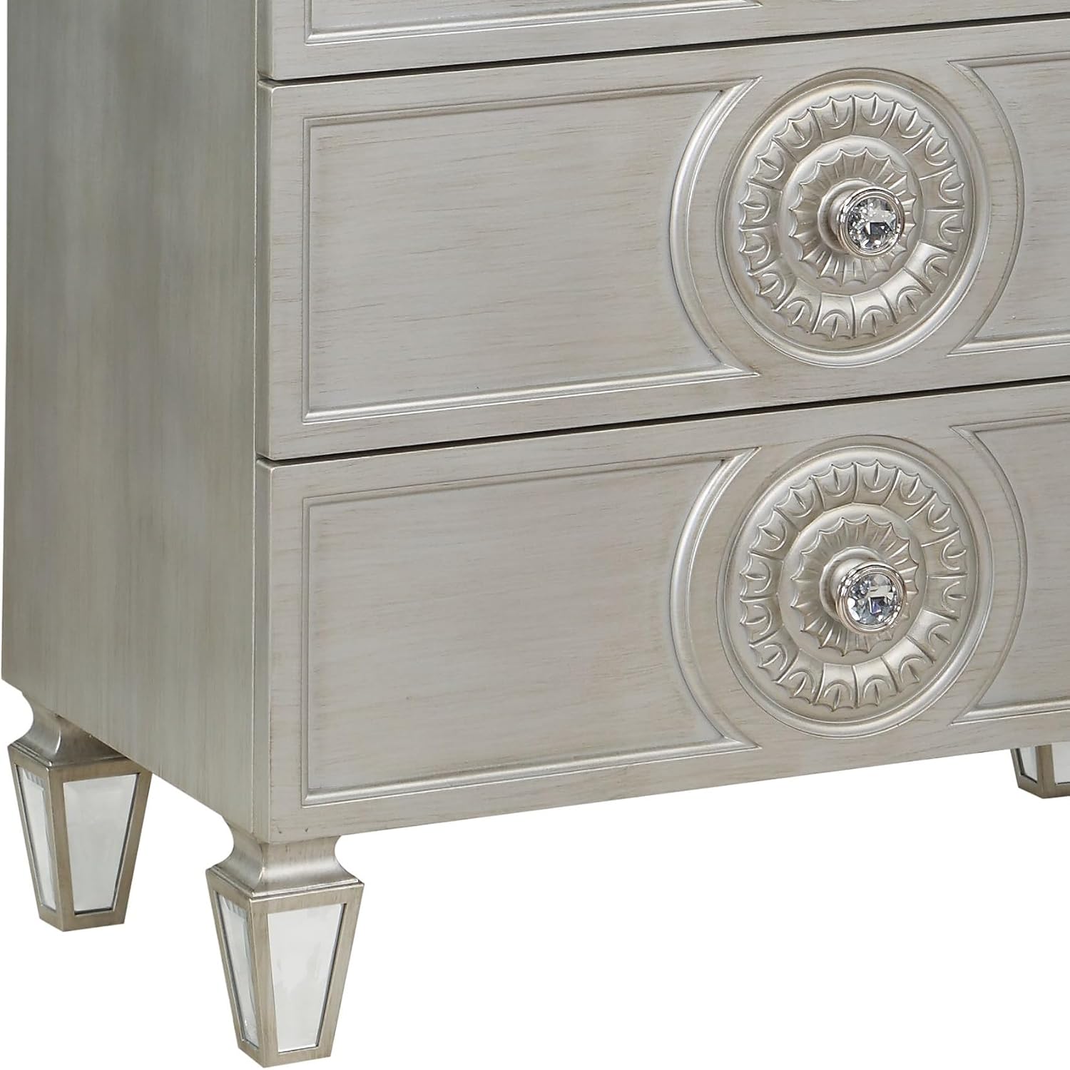 Acme Varian 5 Drawers Wooden Chest with Mirror Inlay in Silver