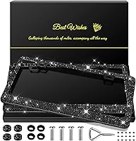 QUANQIUFEI 2 Pack Bling Rhinestone License Plate Frames for Women - Sparkly Black Crystal Car Accessories