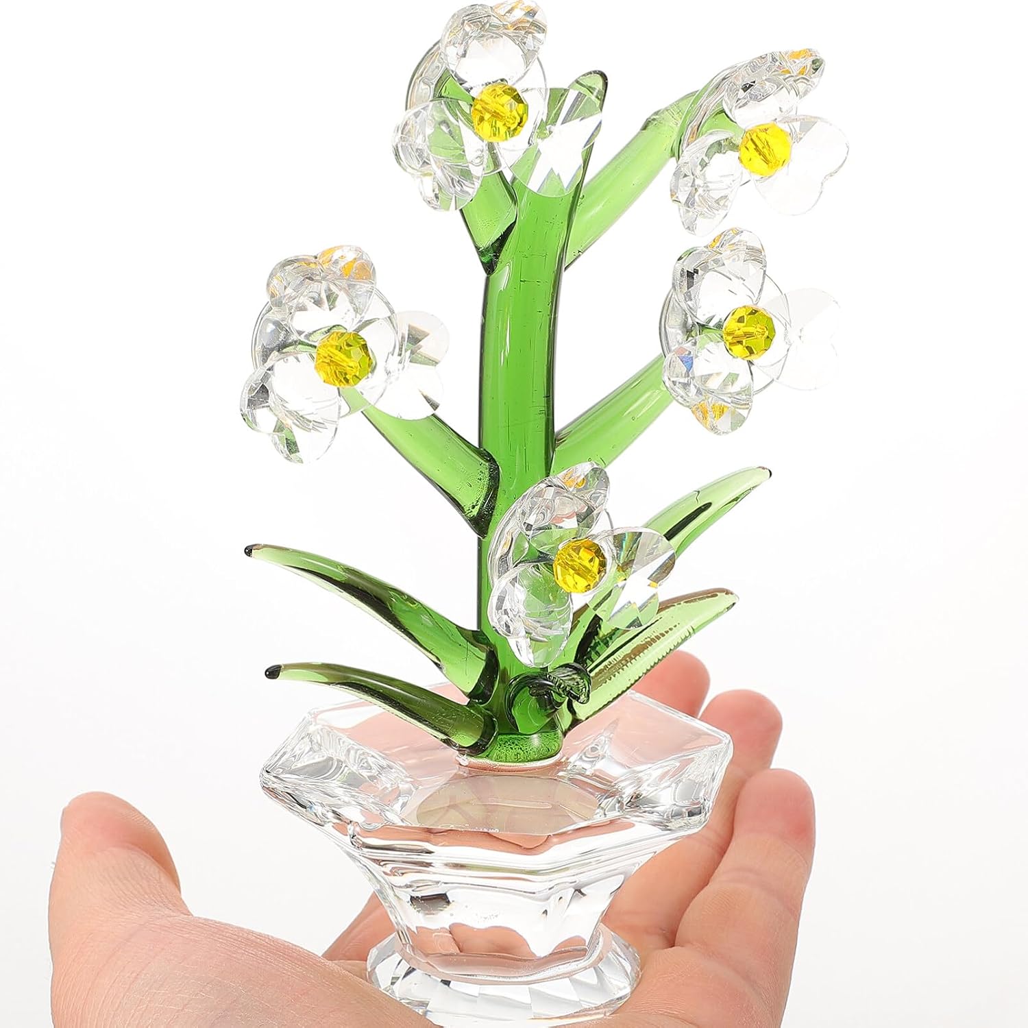 Cabilock Crystal Orchid Bonsai Statue Ornament Crystal Decor for Study Room Bedroom and Office for Birthdays and Anniversaries