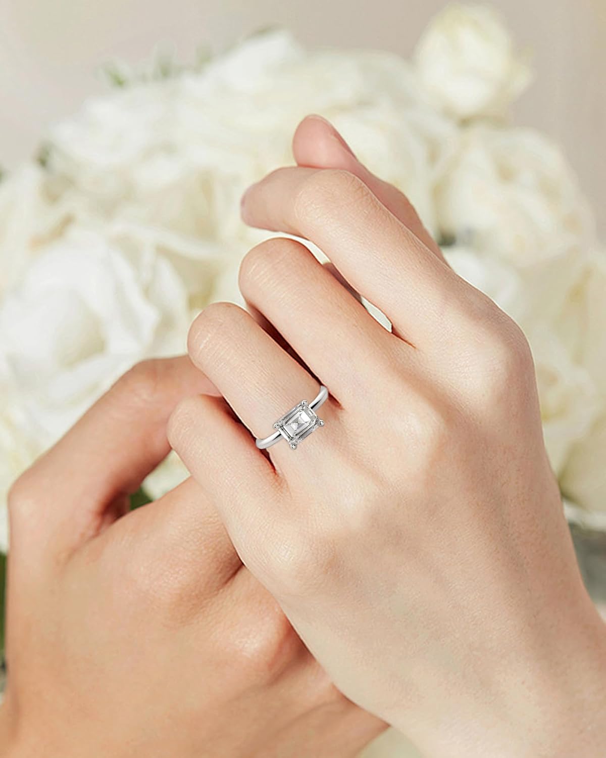 1-3ct Emerald Shape Moissanite Engagement Rings 925 Sterling Silver 10K 14K 18K Solid Gold Wedding Anniversary Promise Bridal Ring with Engraving