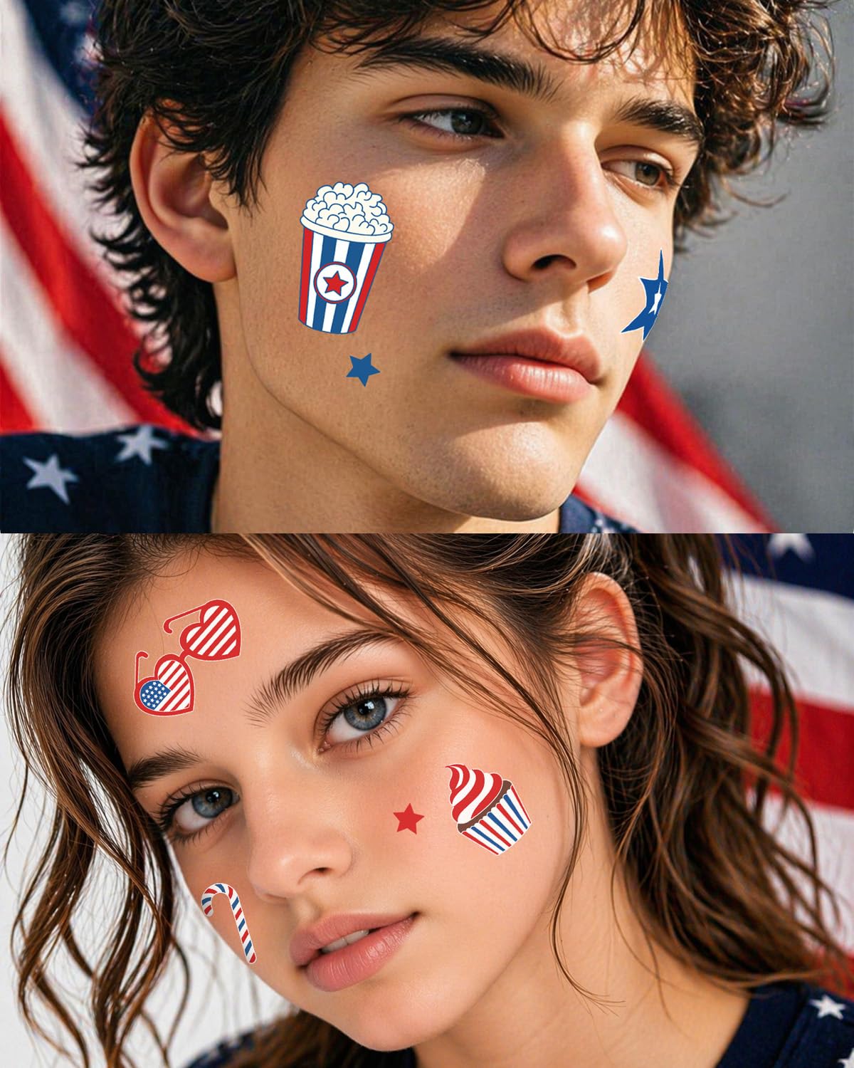 4th of July Temporary Tattoos for Kids, 108 Patriotic USA Designs, Waterproof Independence Day Tattoo Stickers, Party Favors, Goodie Bag Fillers