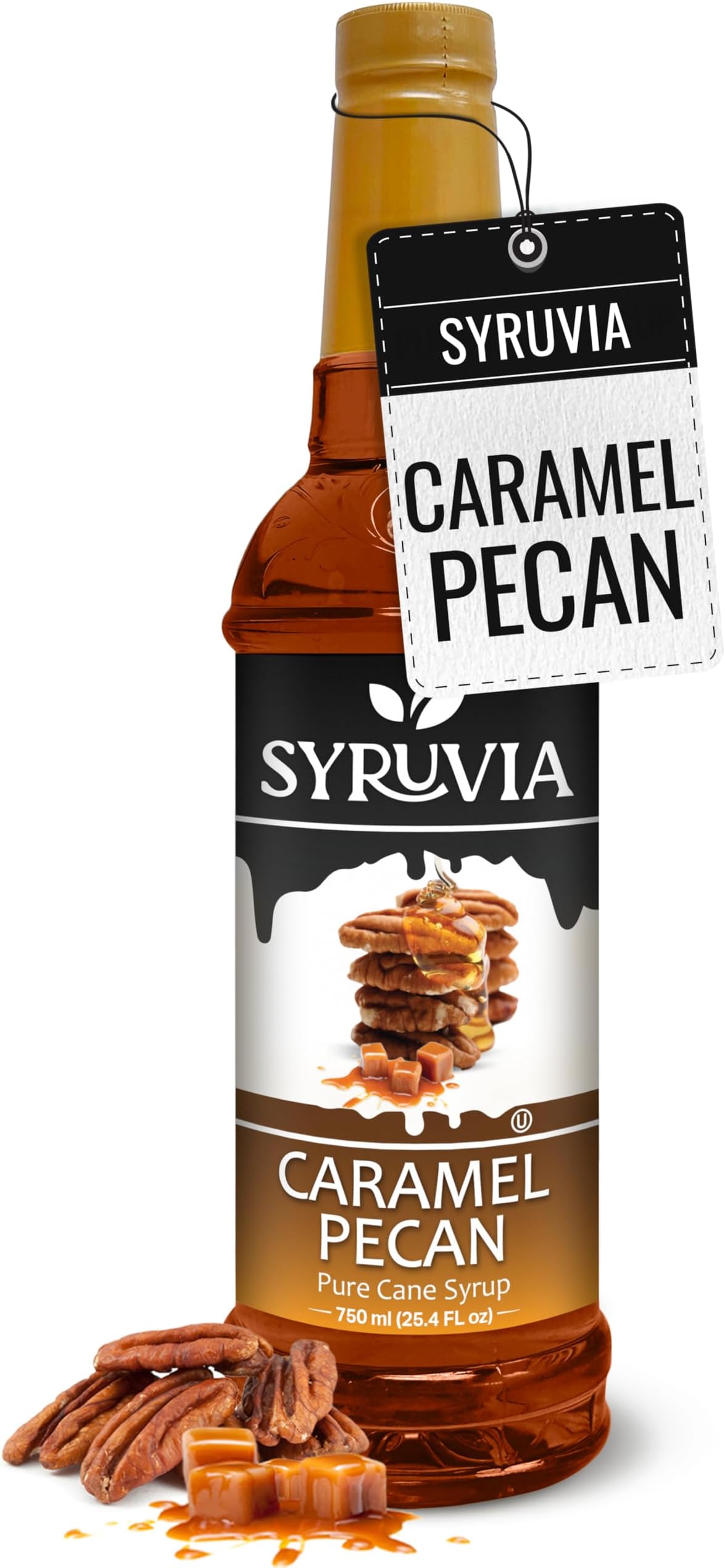 Syruvia Coffee Syrup, Caramel Pecan Flavored Syrup for Drinks, Lattes, and Desserts – 25.4 fl oz