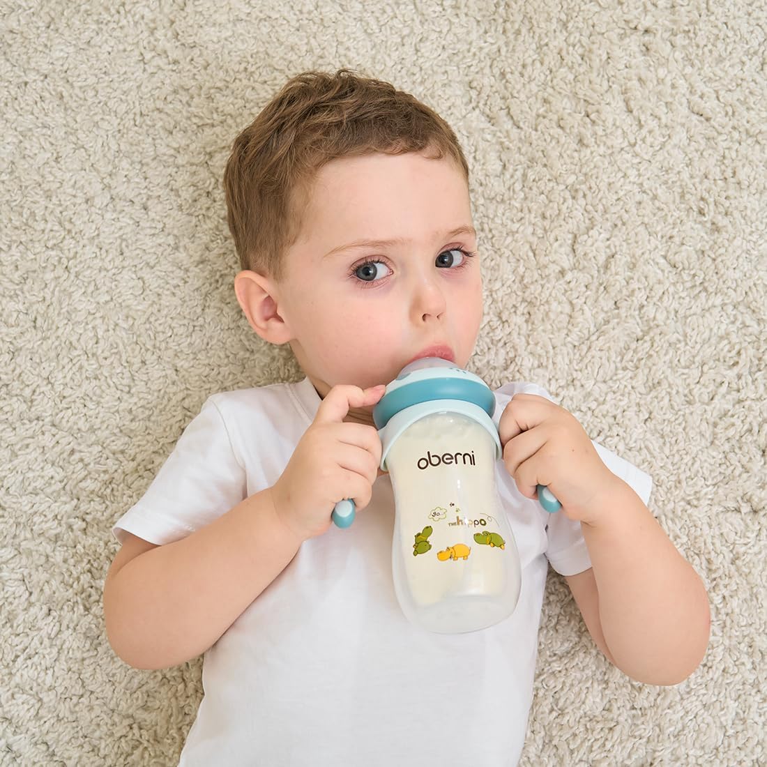 Oberni 9OZ / 270ML No Spill Sippy Cup, Weighted Straw Water Bottle with Handle for 6M+ Baby, BPA Free Toddler Milk Bottle, Blue/2Pack