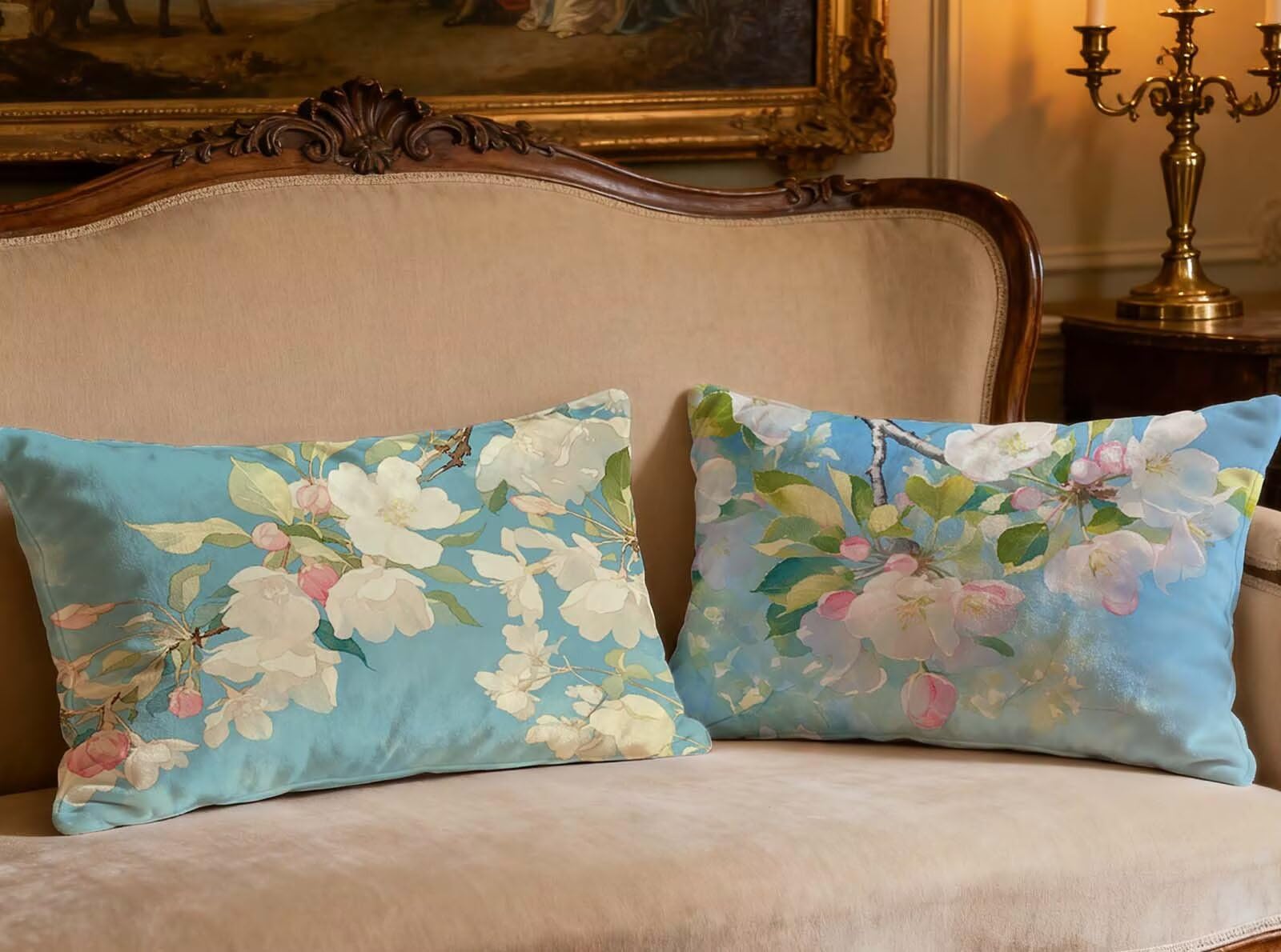 Housse de Coussin Fleur 40x80cm Velours Doux Double Face Grand Confort pour Oreiller Rectangulaire