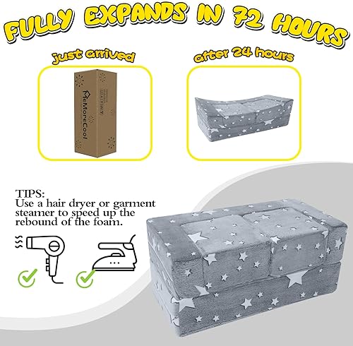 Miniatura 33 de MeMoreCool Sofá modular para niños, sofá convertible suave para niños, silla de espuma de felpa plegable gris para diversión en la sala de juegos de