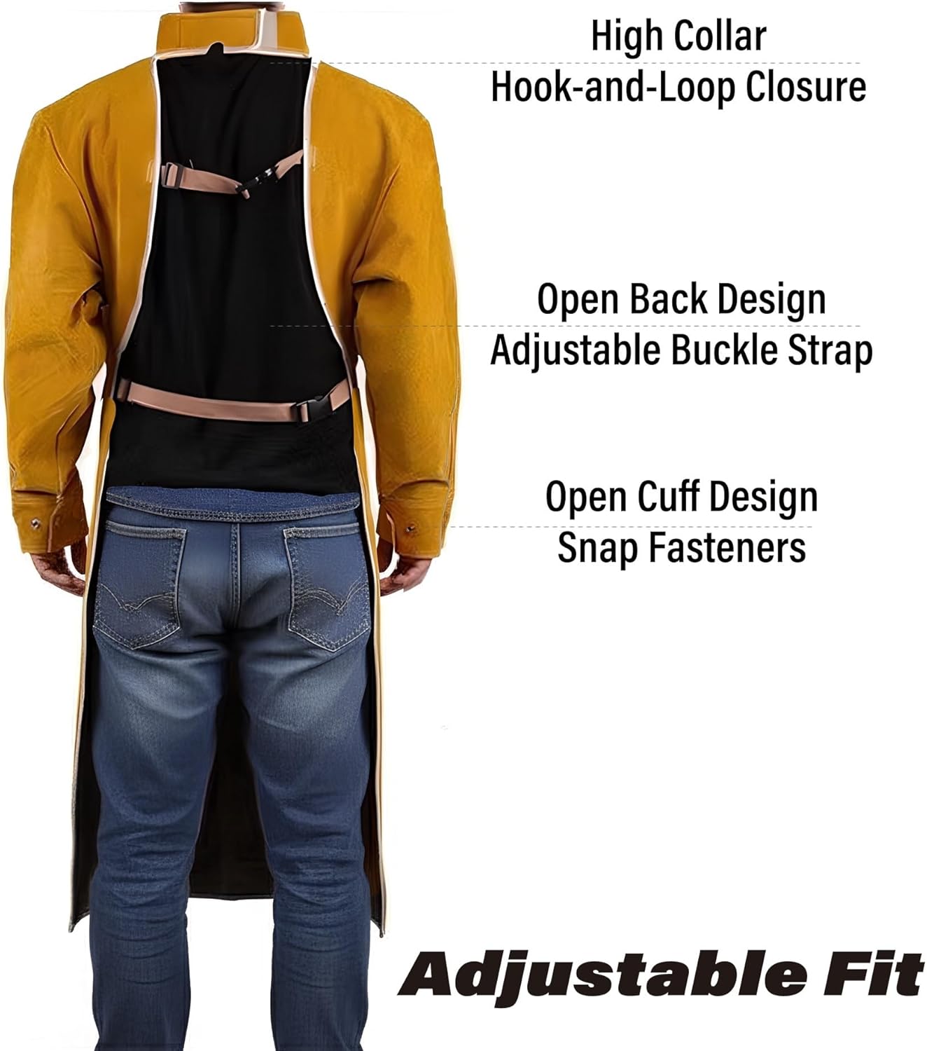 47 inch Leather Welding Jacket, Heavy Duty Heat Flame Resistant Safety Welding Apron with Sleeves & High Collar for Men Women Mechanic Blacksmiths Farrier