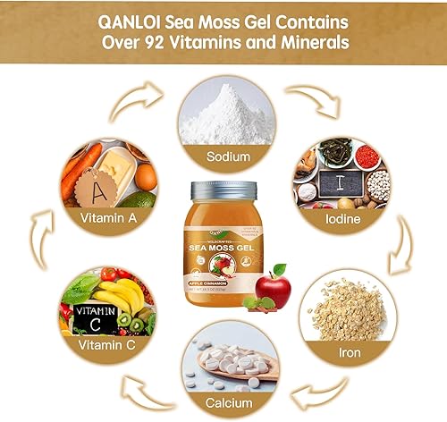Miniatura 6 de Seamoss - Gel crudo con musgo marino irlandés, suplemento de musgo marino, apoyo inmunológico, 18.5 onzas de musgo marino avanzado (manzana canela)