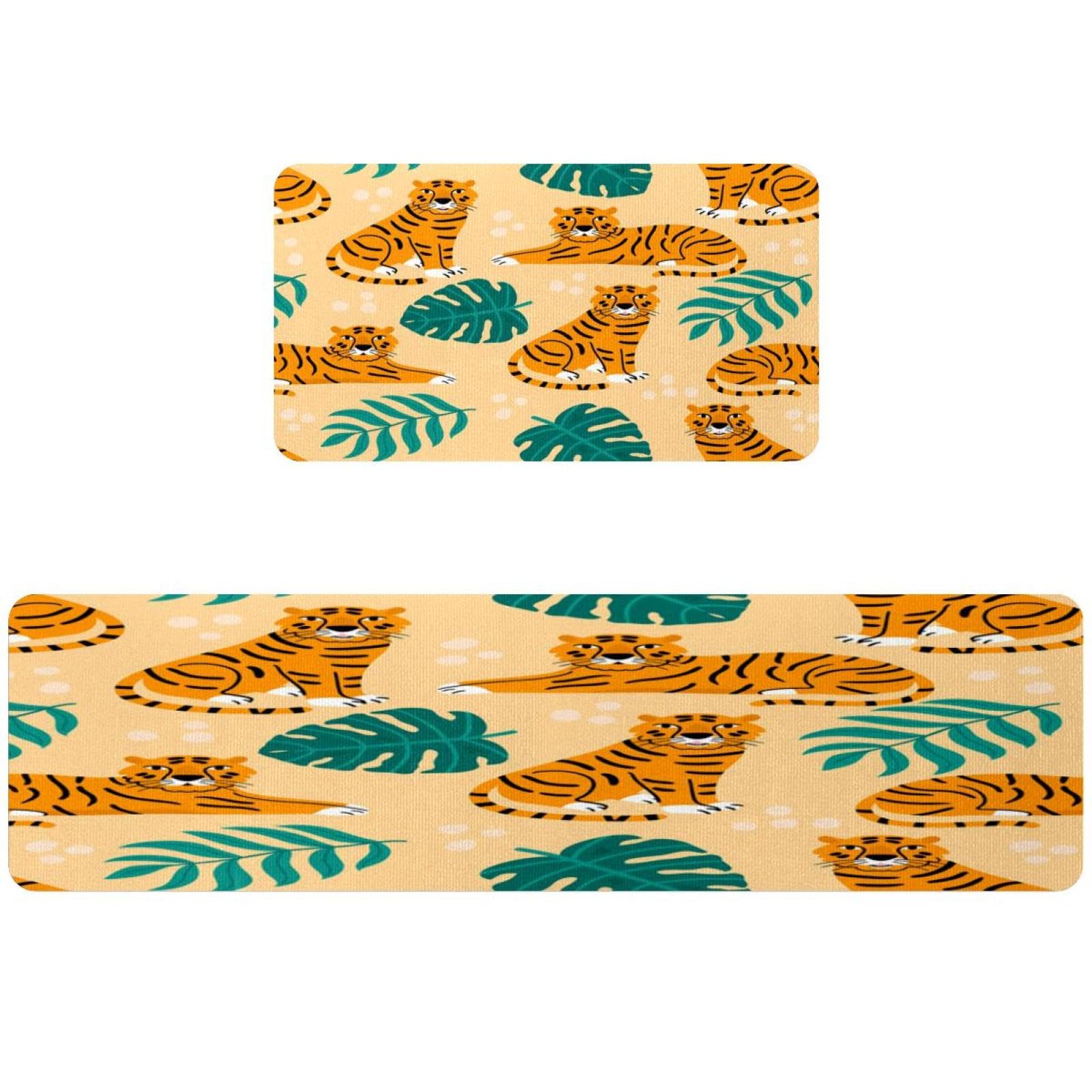 Tapis de cuisine absorbant motif tigre et jungle lot antidérapant lavable en machine