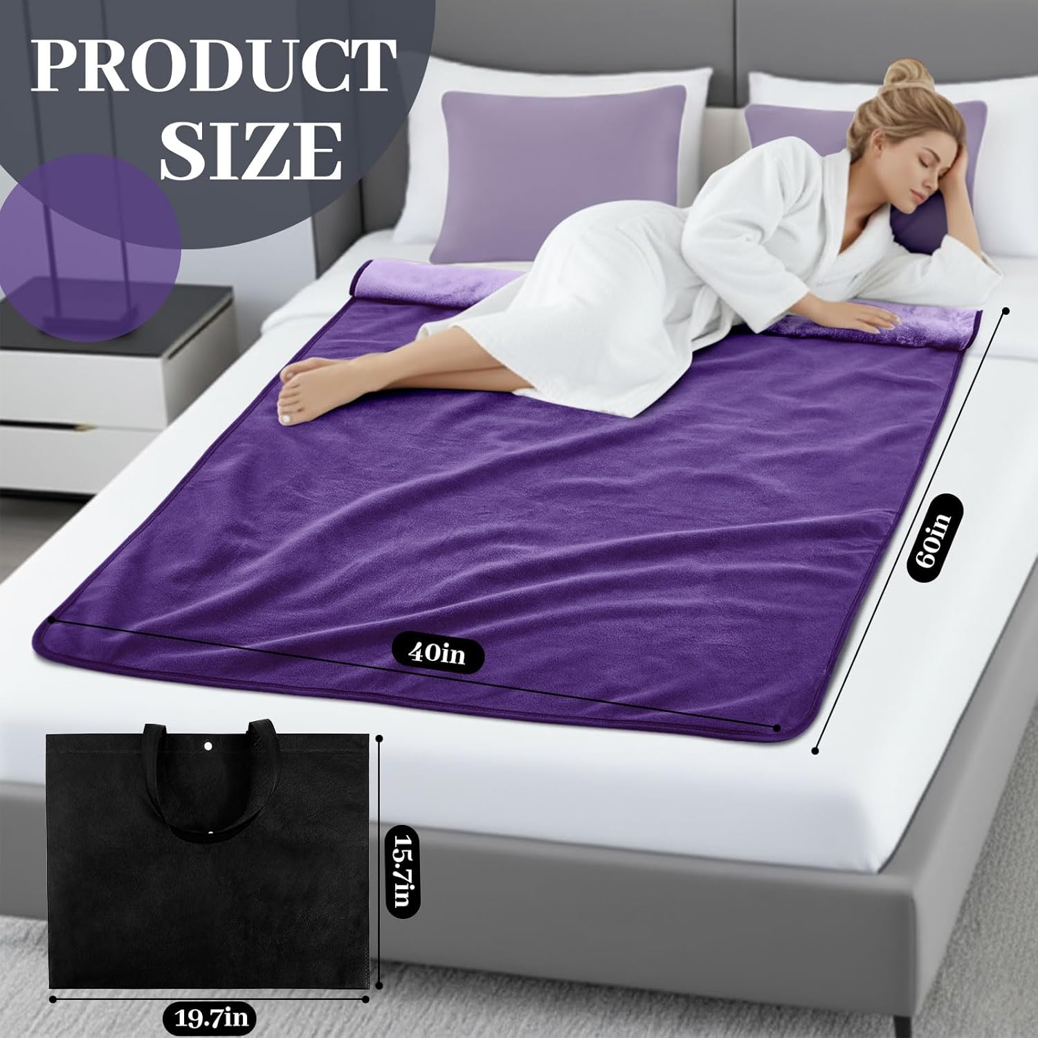 Waterproof Blanket for Bed Couch Sofa, 40''x60'' Reversible & Washable, Fleece and Flannel Waterproof Mat, Water Resistant Bed Cover, Leakproof Mattress Protector(Light Purple/Dark Purple) - Image 2