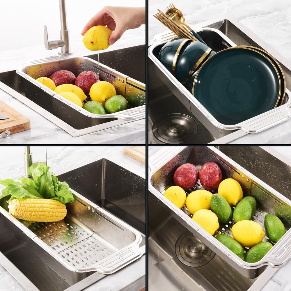 Scolapasta estensibile e retrattile, in acciaio inox, per scolare pasta, verdure, frutta (34,2 cm)