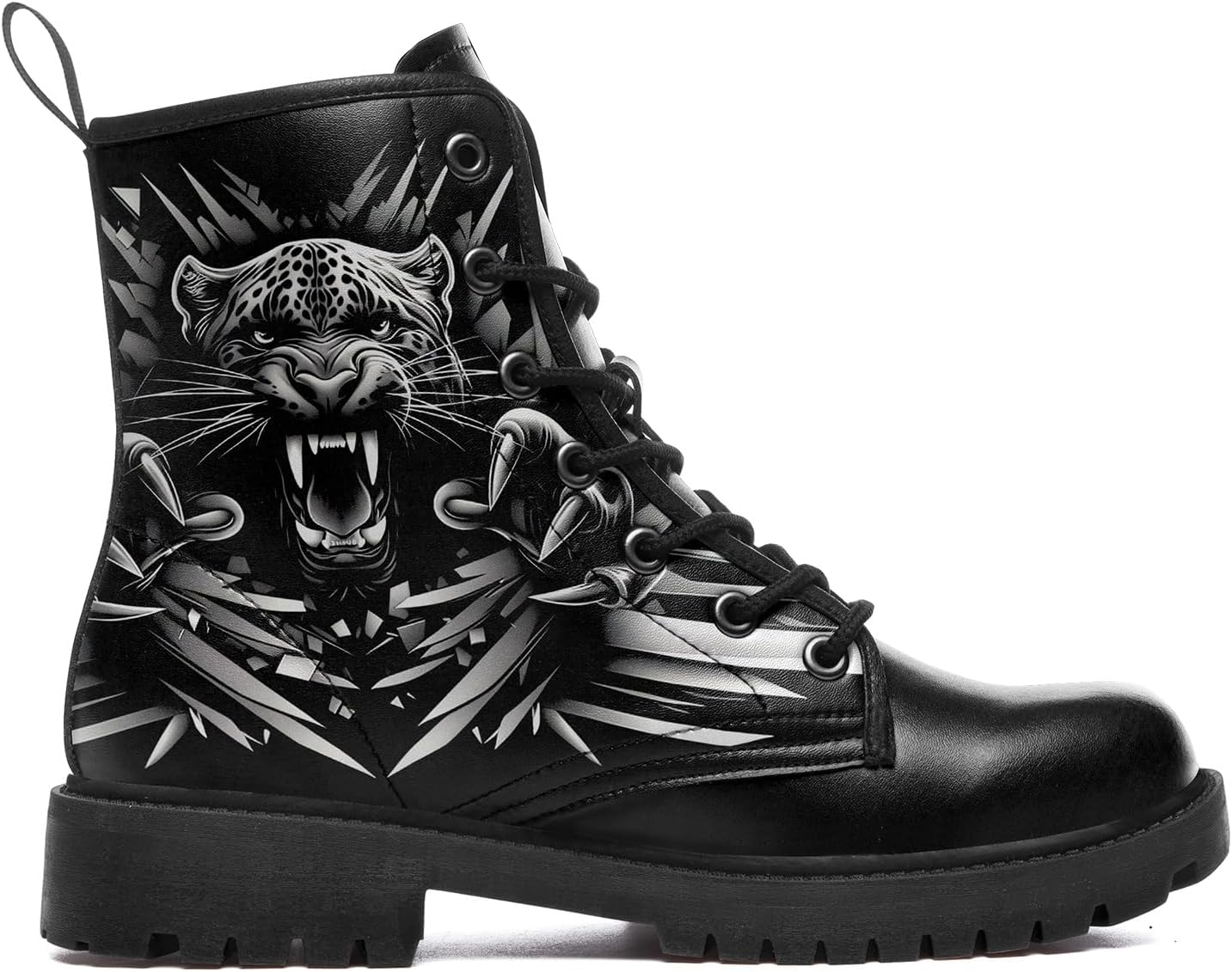 Gothic Skull Combat Boots for Women & Men – Punk Rose Lace-Up Ankle Boots – Microfiber Leather – Grunge Streetwear Shoes
