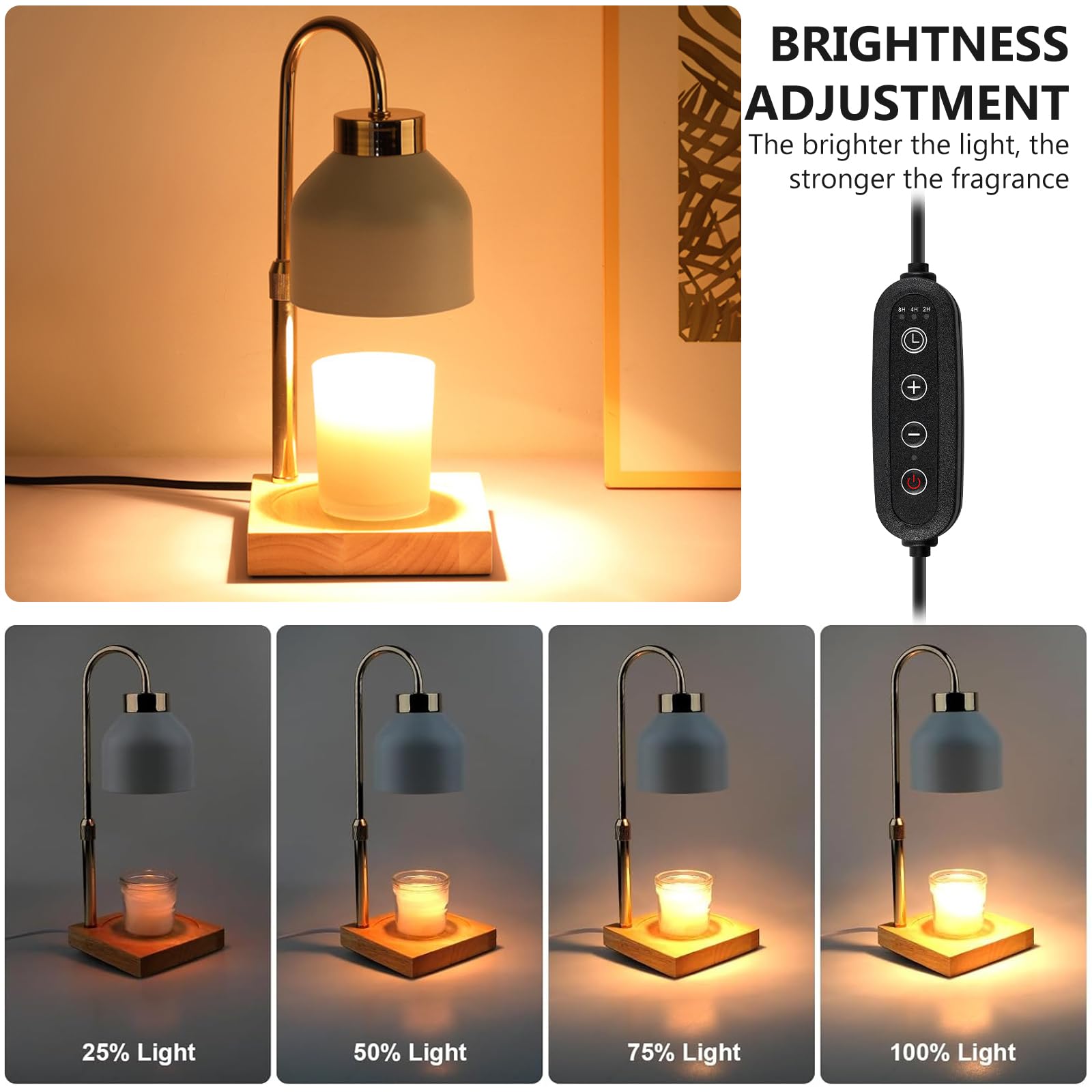 BORDEAG Lámpara Calentador de Velas, Candle Warmer Lamp con Temporizador y Regulador de Intensidad, Altura Ajustable, para Velas Perfumadas en Cristal, Decoración, Regalo