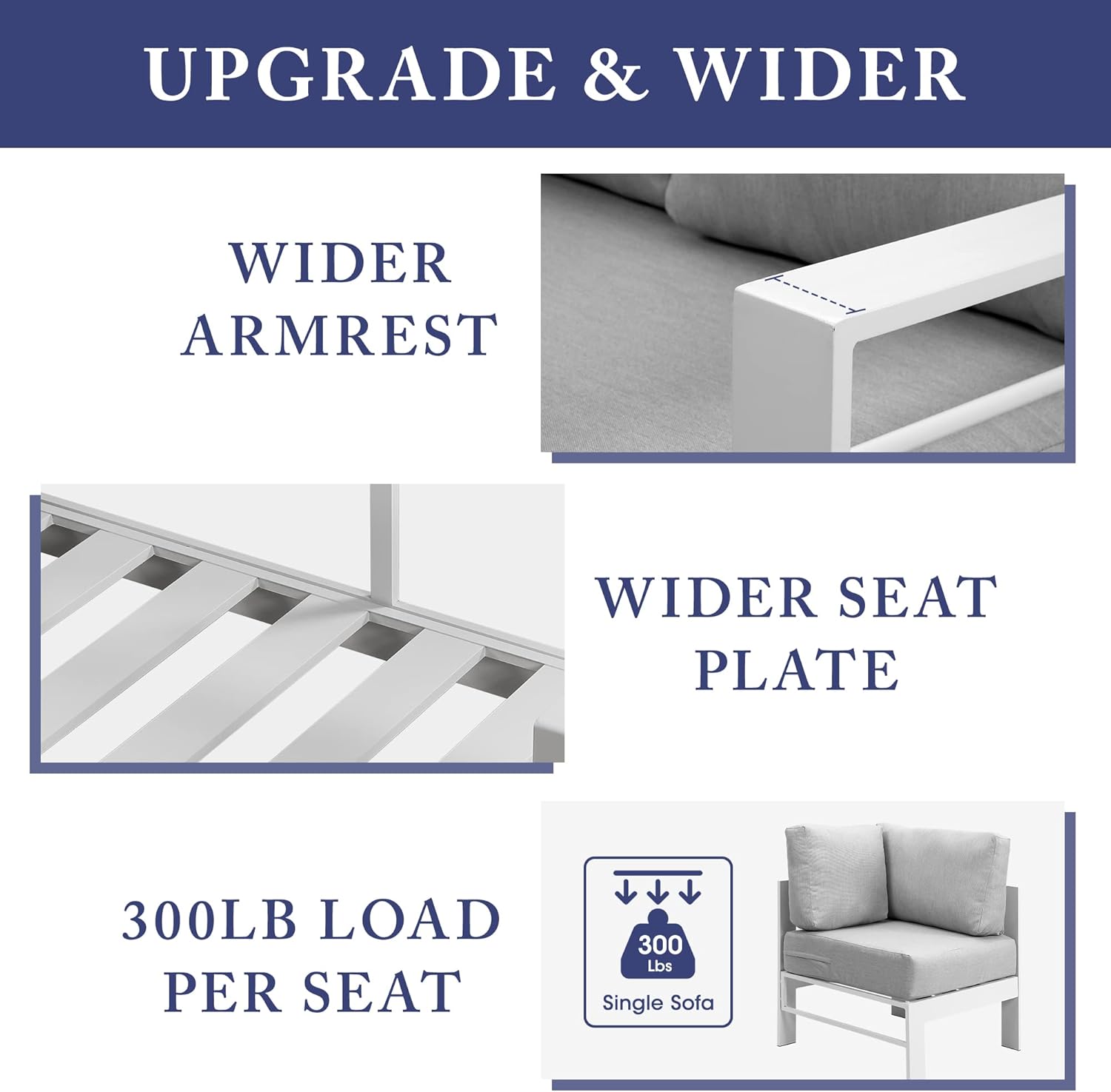 Wisteria Lane Patio Furniture Set, Outdoor Aluminum Sectional Sofa Couch with Coffe Table, All-Weather Metal Conversation Set with Upgraded Light Grey Cushion