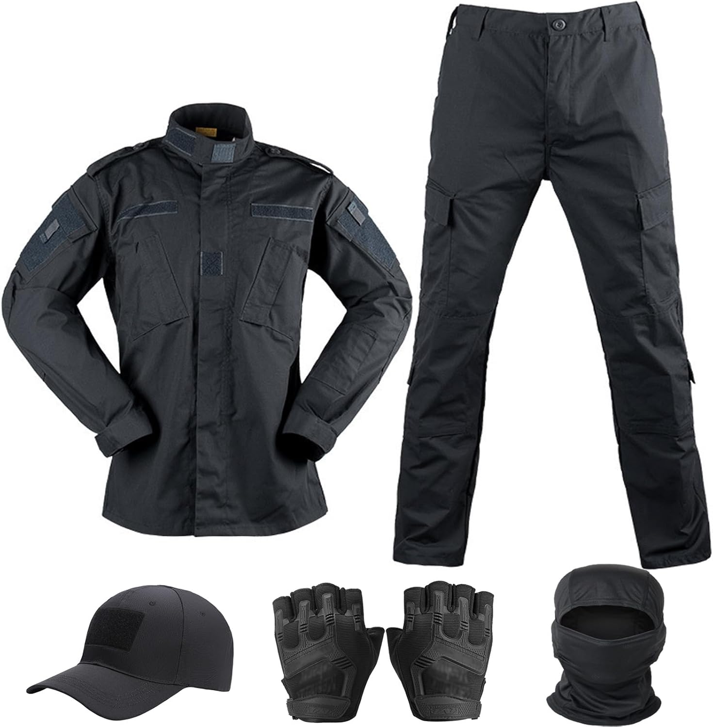 Tactical Uniform,Combat Pants and Shirt,Cap Balaclava Gloves Set,Camo Camouflage Suits, Men's Military Airsoft Gear