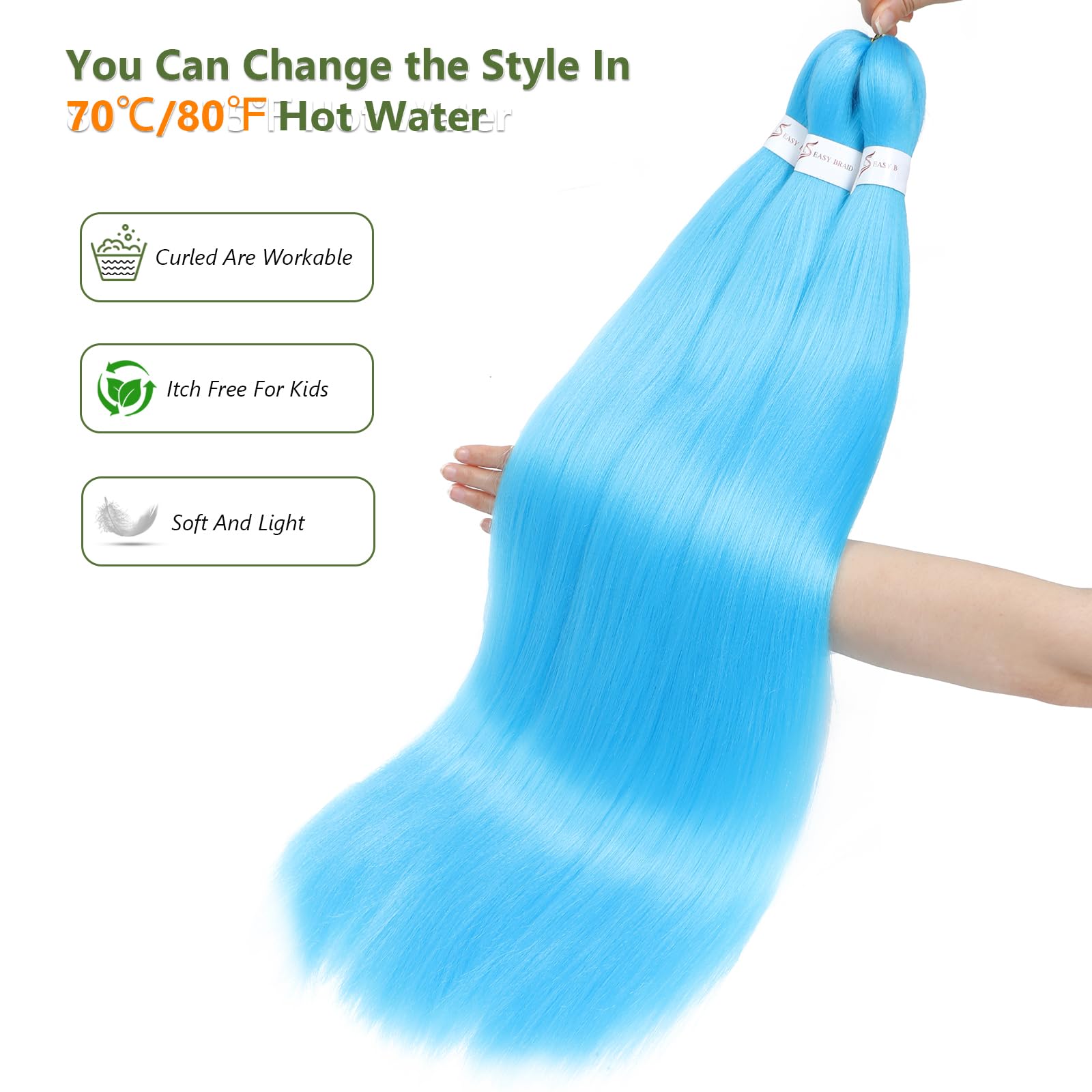Blue Braiding Hair Pre Stretched 30 Inch 3 Packs Long Braiding Hair Extension Pre Stretched Braiding Hair Professional Synthetic Hair For Braiding Crochet Twist Braids Soft Yaki Texture(30",Blue-3P) - Image 3