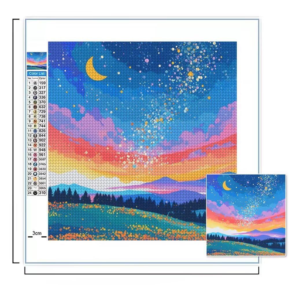Diament Malarstwo Sen Ścieg krzyżykowy Pełny zestaw 60x80 cm, Diamentowe malowanie 5D Rysunki z diamentami Dorośli Ścieg krzyżykowy Dziecko DIY Diamentowa sztuka dla domu Dekoracja ścienna, Nocny