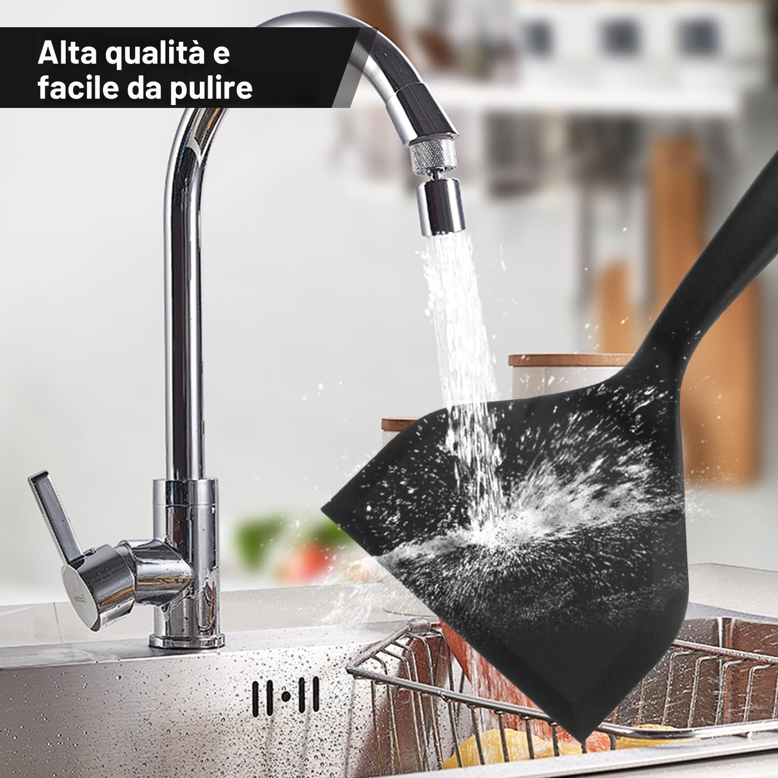 2 Spatole In Silicone Antiaderente 25 Cm – Set Mini Palette Da Cucina Resistenti Al Calore (Nero/Grigio) - 3