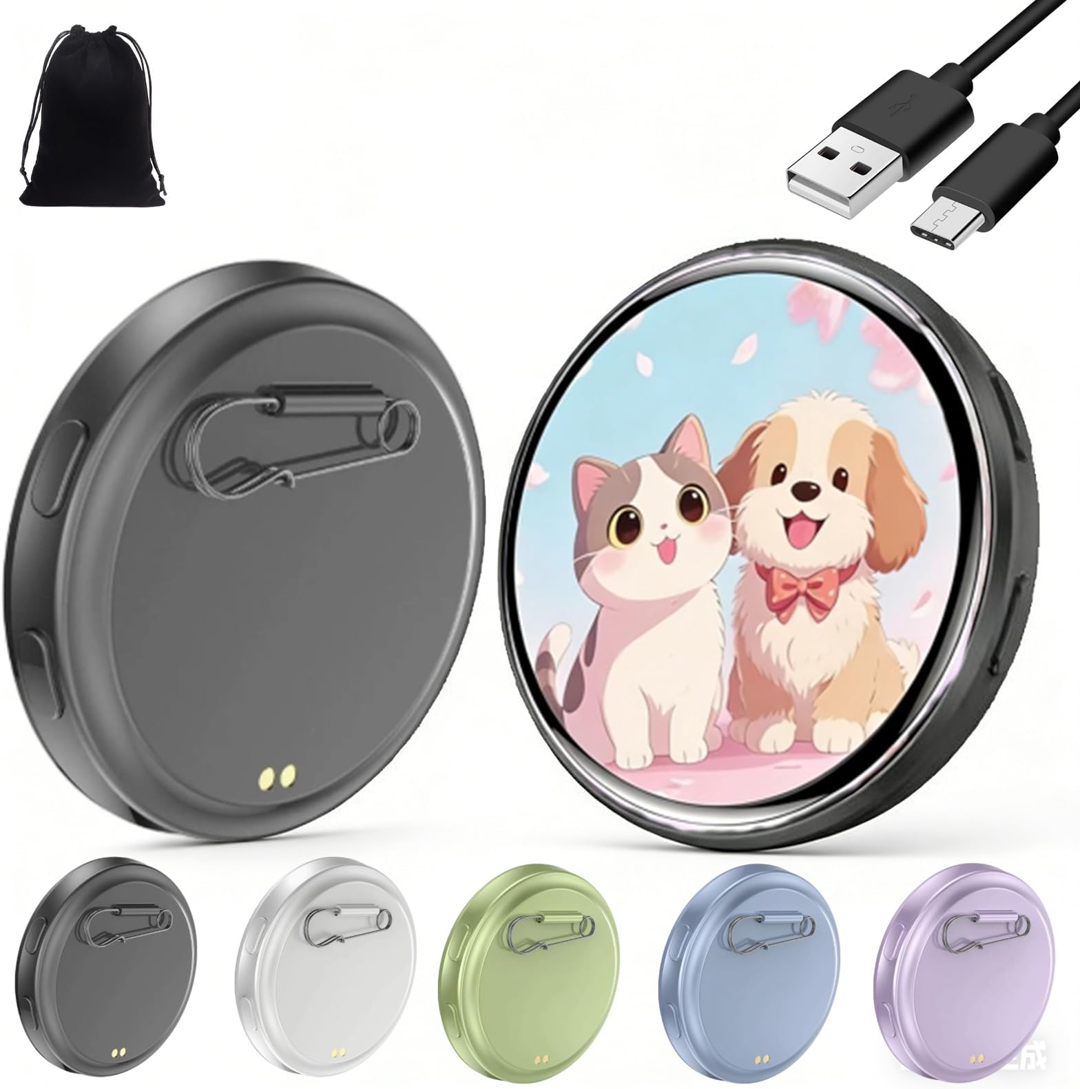 Electronic Badge Digital Display Pin, 1.8'' Ips Touch Screen, Custom Photo Slideshow Gif Video, Magnetic Clip, Long Battery Life, For Cosplay Ita Bag Comic Convention Gift