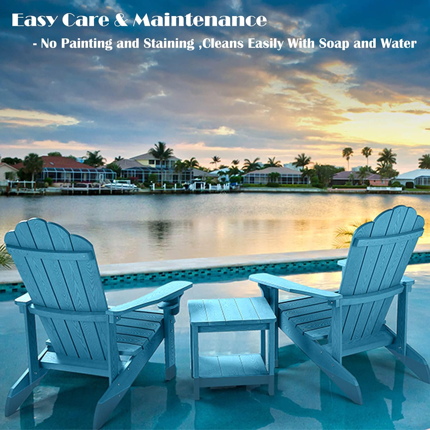 Adirondack Chair, Hard Plastic Weather Resistant Adirondack Chair with Cup Holder, Comfortable Easy to Assemble and Maintain, Outdoor Chair for Patio, Backyard Deck, Fire Pit & Lawn Porch ( Lake Blue)