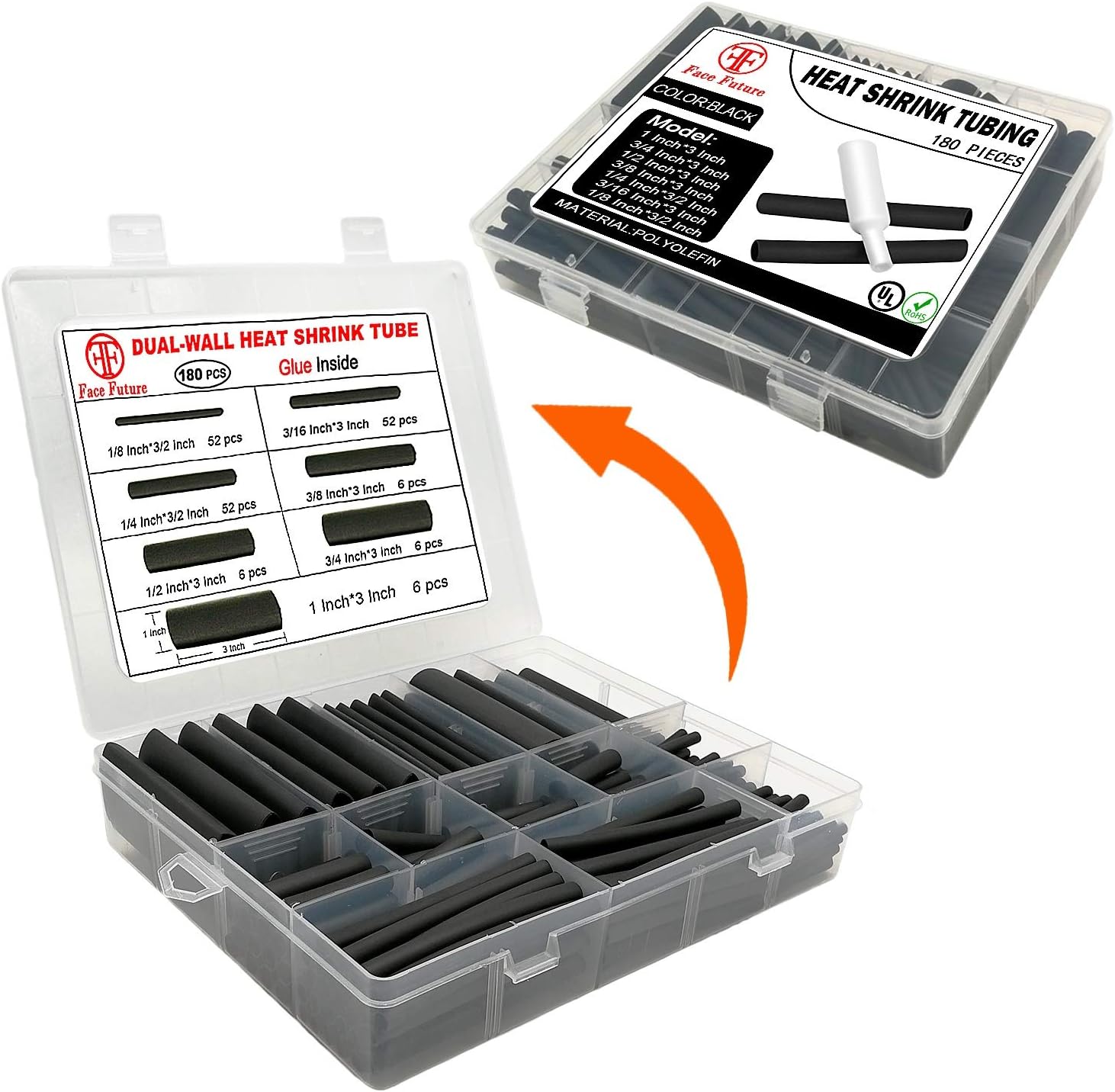 Heat Shrink Tubing 3:1 Shrink Tubing Dual Wall Adhesive Wrap Large Size Waterproof Electric Insulation Tubes Wire Connectors Kit for Cable Wire Repair DIY