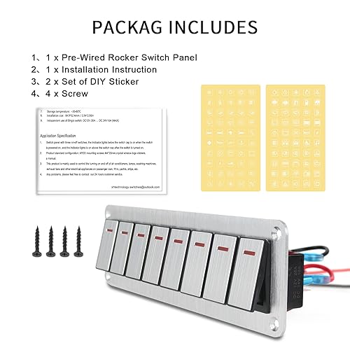Miniatura 7 de Panel de interruptor basculante de 4 cuadrillas de aluminio impermeable 12V24V, interruptor de encendido y apagado de 3 pines, panel de interruptor