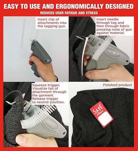 Miniatura 4 de Amram Pistola de etiquetado de ropa, accesorio de etiqueta de precio de modelo Comfort Grip, el kit incluye etiquetador estándar morado, 1,250 púas