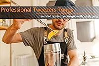 Vista 7 de JETKONG Juego de 6 pinzas de cocina de acero inoxidable de 12 y 6.3 pulgadas, pinzas de chef profesionales para cocinar, reparar, mariscos