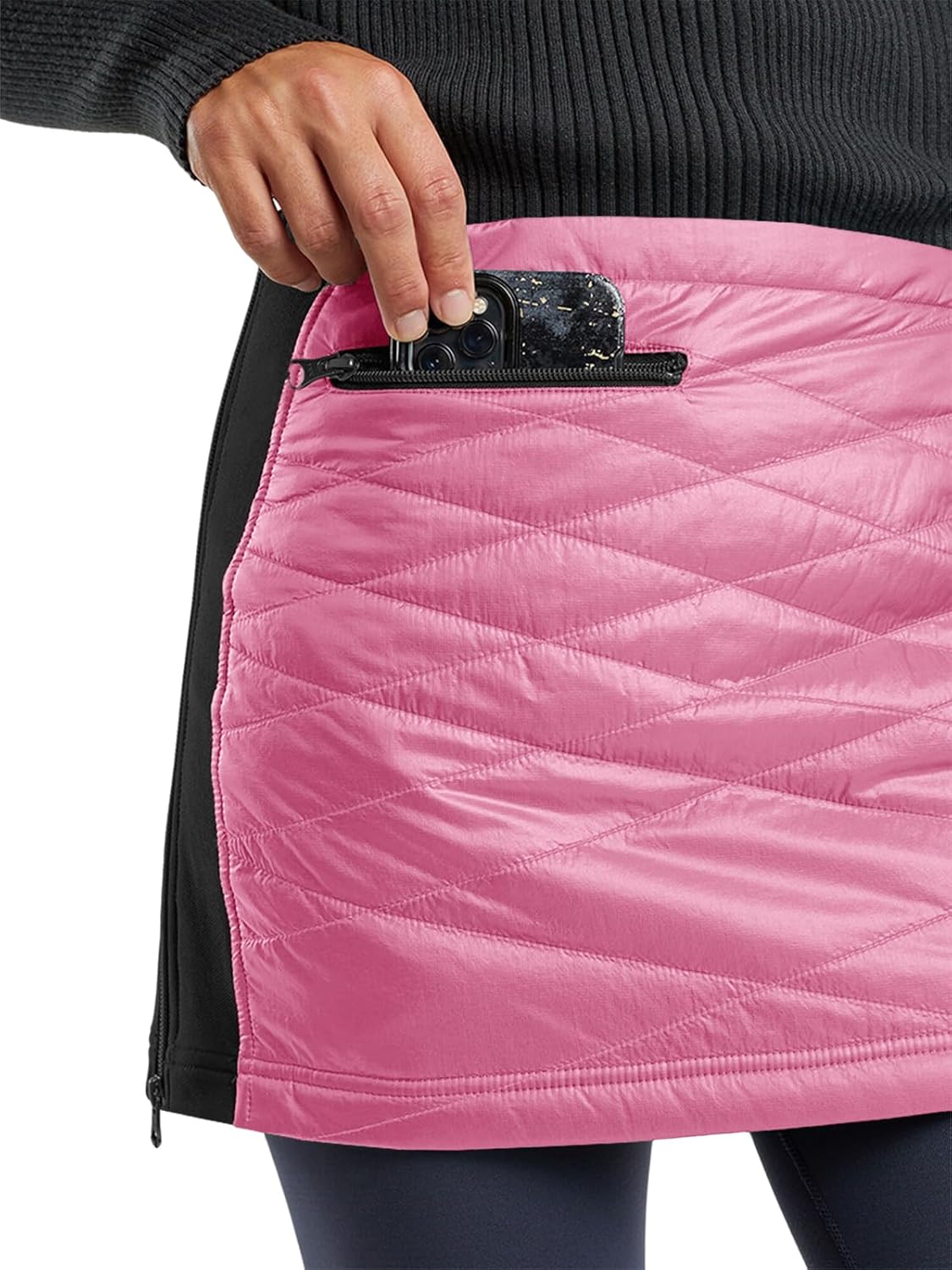 Fisoew Women's Puffer Quilted Skirts Winter Outdoor Zipper Insulated Skirts for Hiking Running Golf with Pockets