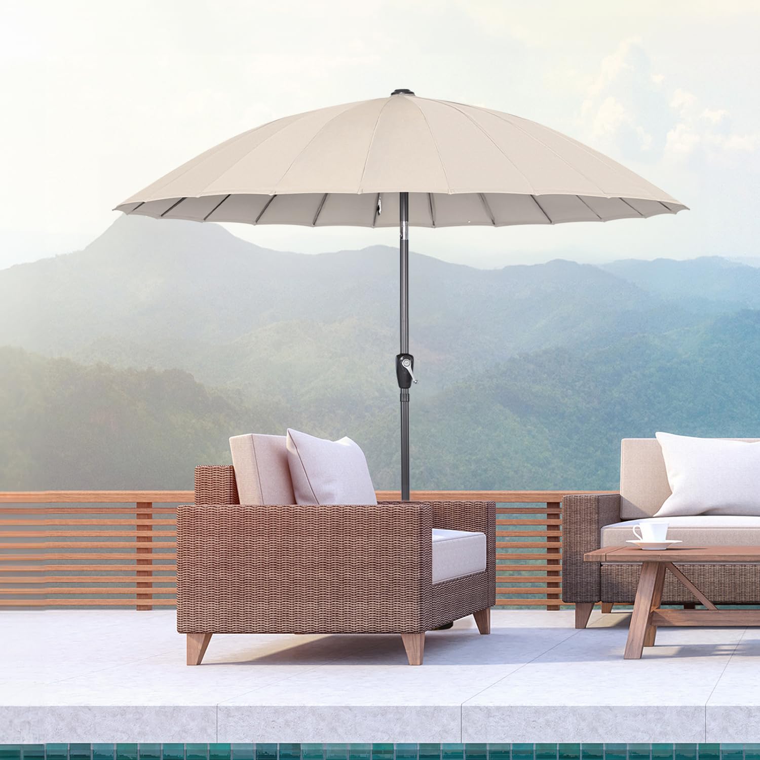 Angel Living Parasol De Jardin Parasol 250cm Rond, 24 baleines, L'Ombre De MéCanisme D'Inclinaison De Manivelle, Protection UV, pour Balcon, Terrasse, Piscine, Extérieur, Plage