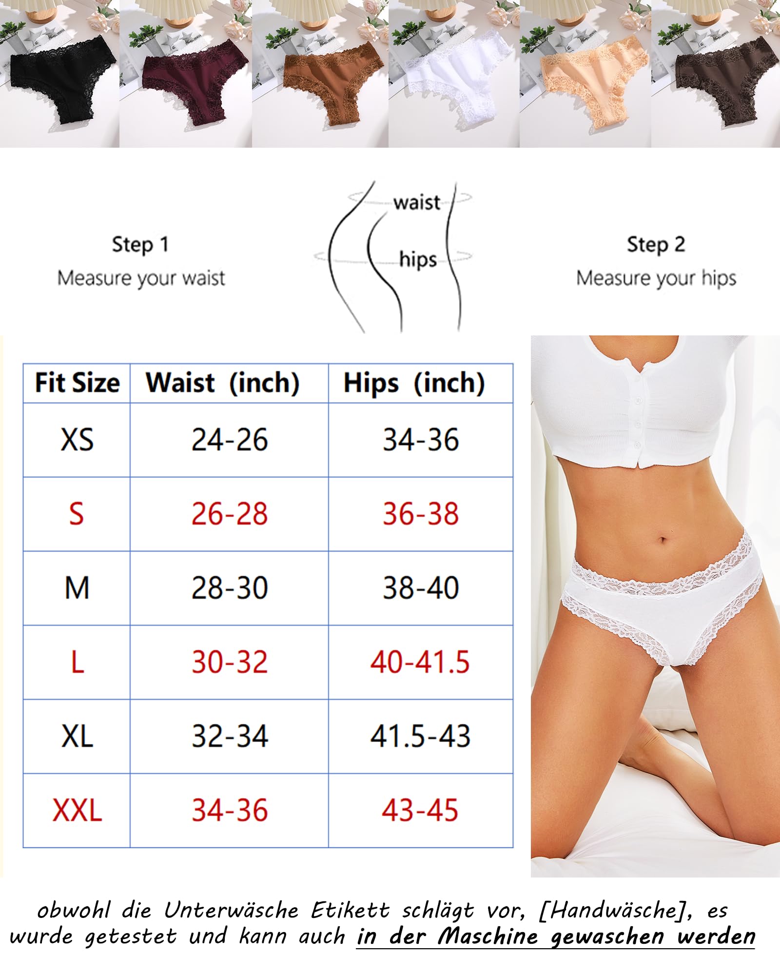 Bragas Brasileñas Mujer Algodón Pack 5 Encaje Suave Cómodas Transpirables Ropa Interior Diaria S-XL