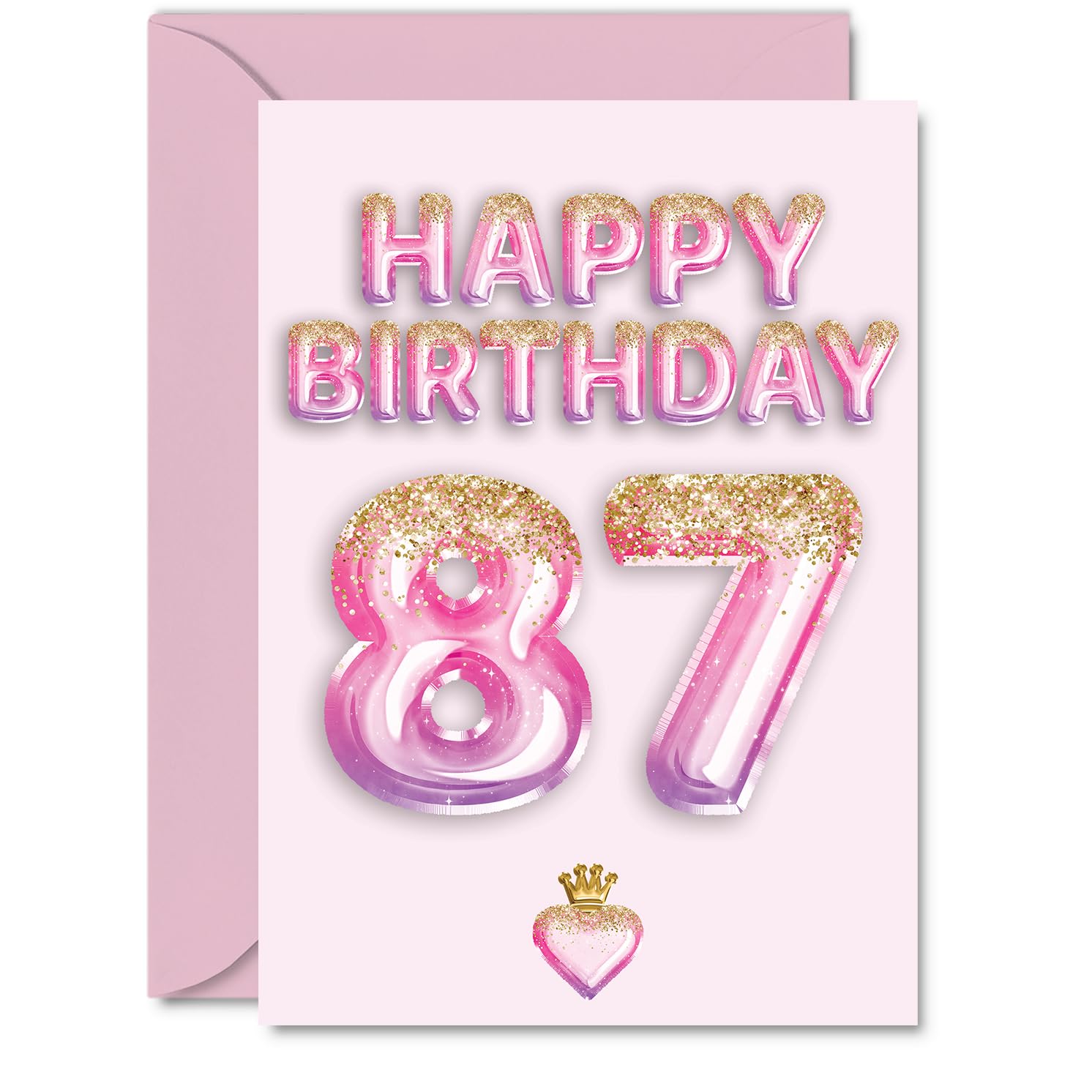 87th Birthday Cards for Men Women - Pink & Purple Glitter Balloons - Happy Birthday Card for 87 Year Old Man Woman Nan Nanny Grandma Dad, A5 Bday Greeting Cards