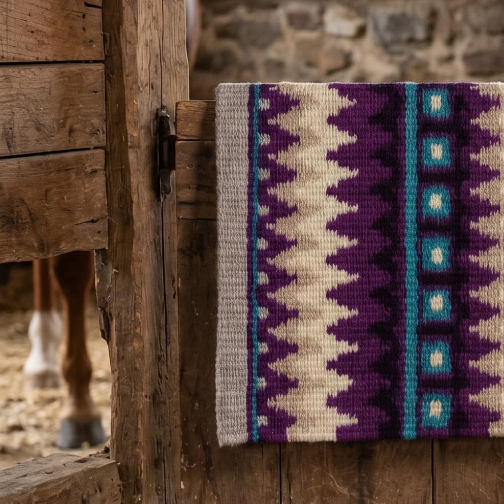 Western Show Saddle Pad/Blanket for Horses - Handmade Wool Saddle Blanket with New Zealand Design, Thick, Durable & Comfortable for Horse Riding (34” L x 38” W x 1) M70