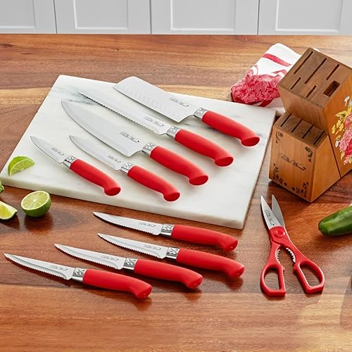 Miniatura 2 de The Pioneers Womans Breezy Blossoms - Juego de cuchillos de 11 piezas, hojas de acero inoxidable, bloque floral, asas de agarre suave, chef, pan,