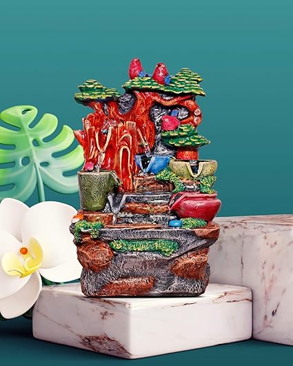AquaDreams Vintage Style Magnum 5-Pots Polyresin Tabletop, Indoor Waterfall Fountain with LED, 41 x 24 x 19 cm, for Home Decor, Showpiece Fountain for Living Room, House Gift, Meditation, Relaxation