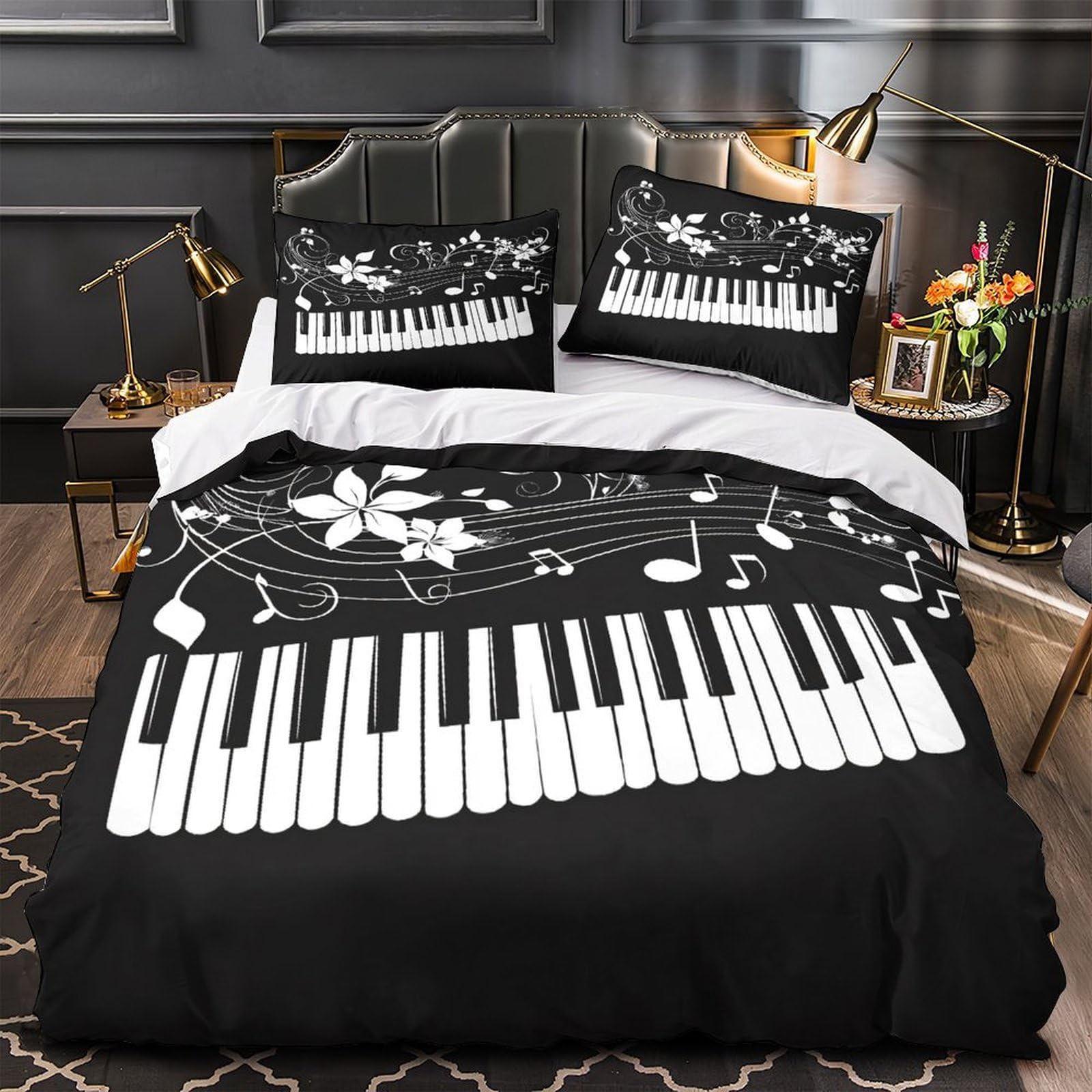 Housse de couette piano microfibre respirante et douce 140x200