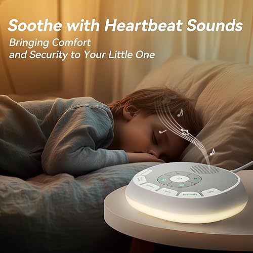 Miniatura 2 de Máquina de sonido de ruido blanco para bebé, 20 sonidos relajantes y luz nocturna para dormir y relajarse, sensor de latido cardíaco imita los