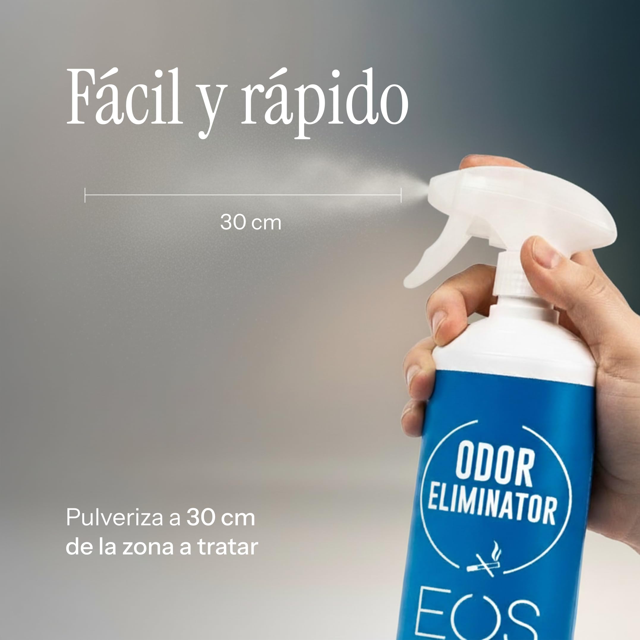 EOS - Eliminador de olores en spray, potente neutralizador de olores especializado para quitar malos olores en tejidos. Ambientador potente ideal para el hogar, muebles, bares, restaurante, coches