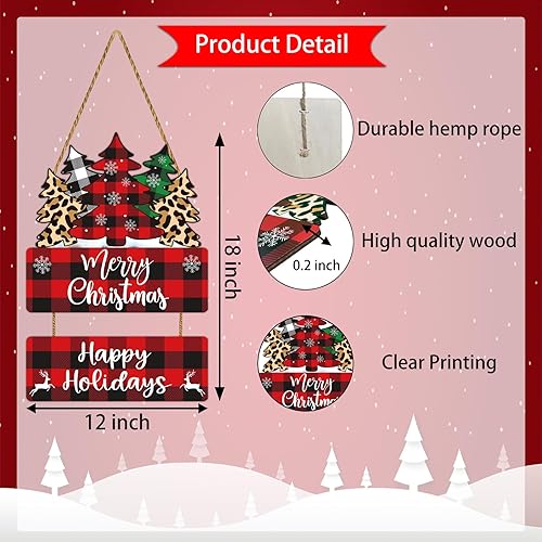 Miniatura 2 de Decoraciones de Navidad para Interiores, Decoraciones para Puertas, Decoración de Pared de Árbol a Cuadros de Búfalo, Letrero de Feliz Navidad,