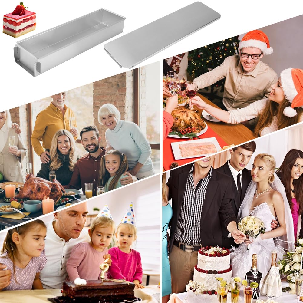 Yuragim Molde Rectangular de Mousse, Ajustable Forma de Tiramisú de Aleación de Aluminio para Mousse y Tiramisú, Molde Rectangular con tapa de acero inoxidable para Tartas, Tostadas, Hornear y Decorar