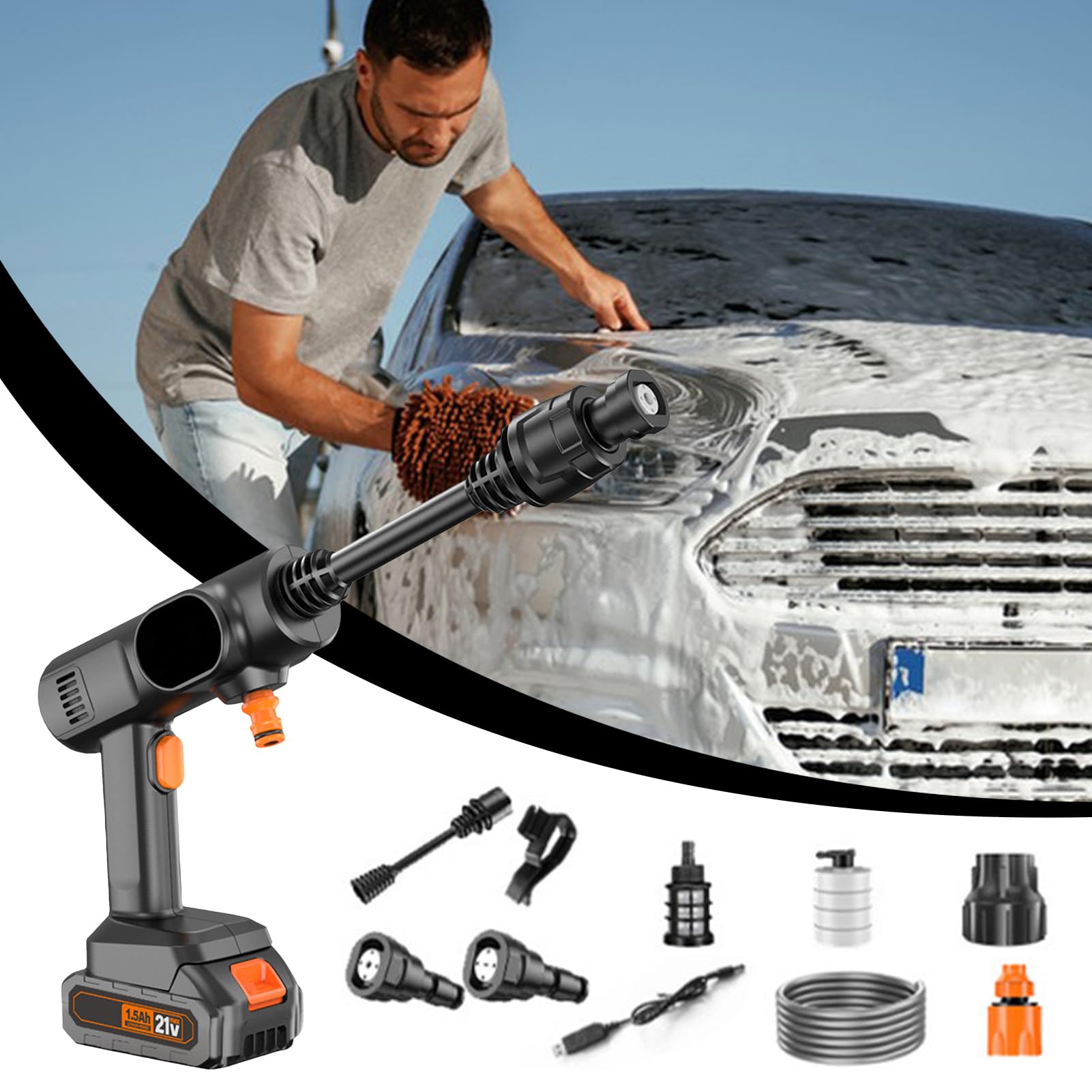 Hidrolimpiadora Inalámbrica A Presión 2 Modos Ajustables, Limpiadora, | Rociador Con Manguera De Alta Presión Portátil, Inalámbrica para Coche, Terraza, Hormigón, Exterior,
