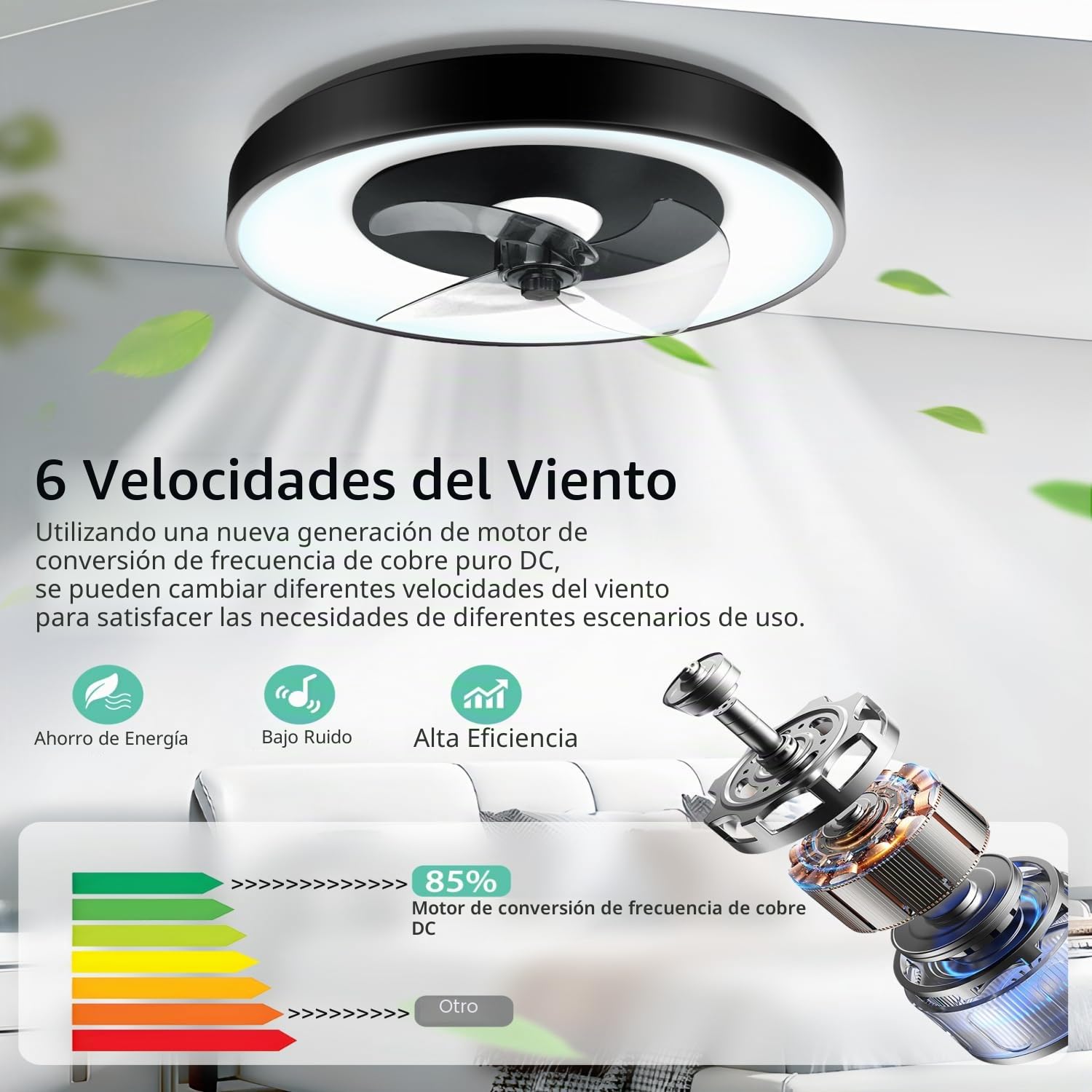 Aigostar Ventilador Techo Alexa, 40W, 4400LM, 2700K-6500K Regulable, 6 Velocidades, 50CM - Ventilador de Techo Wifi con Mando a Distancia y Gateway, para Sala de Estar, Dormitorio