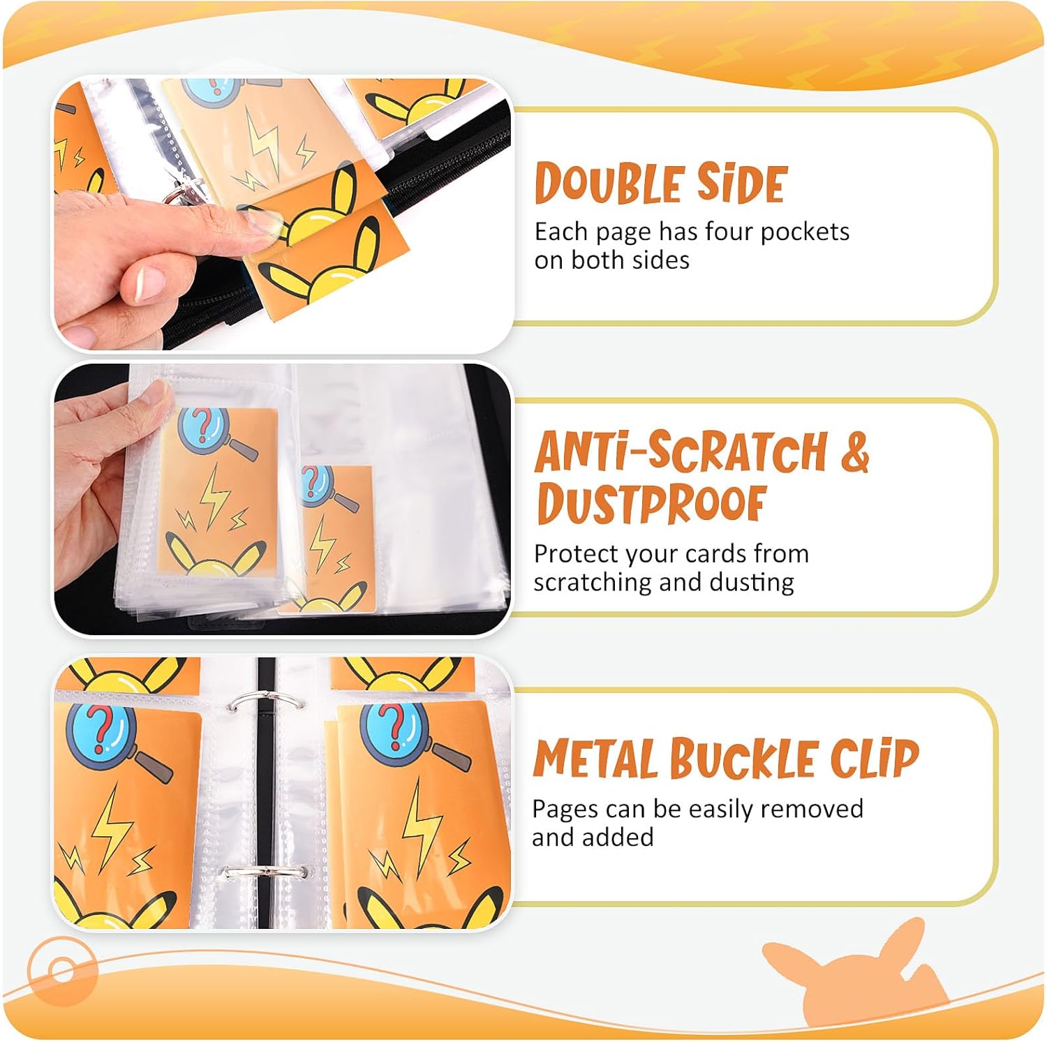 GOROMA Card Binder 9-Pockets, 900 Pockets Card Holder with 50 Removable Sleeves, Trading Card Collector Zipper Album Holder, Orange